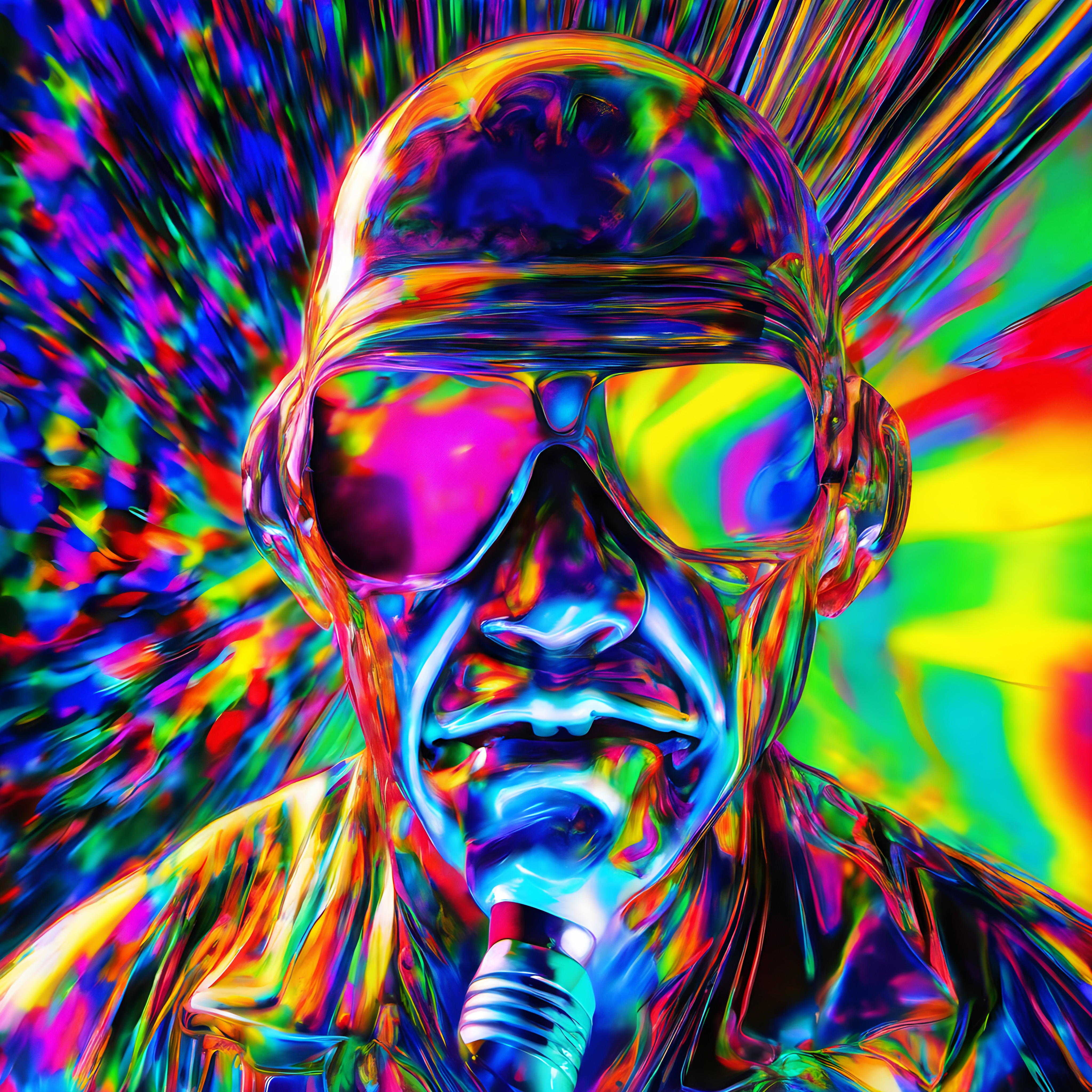 Vibrant Abstract Portrait of a Performer with Microphone