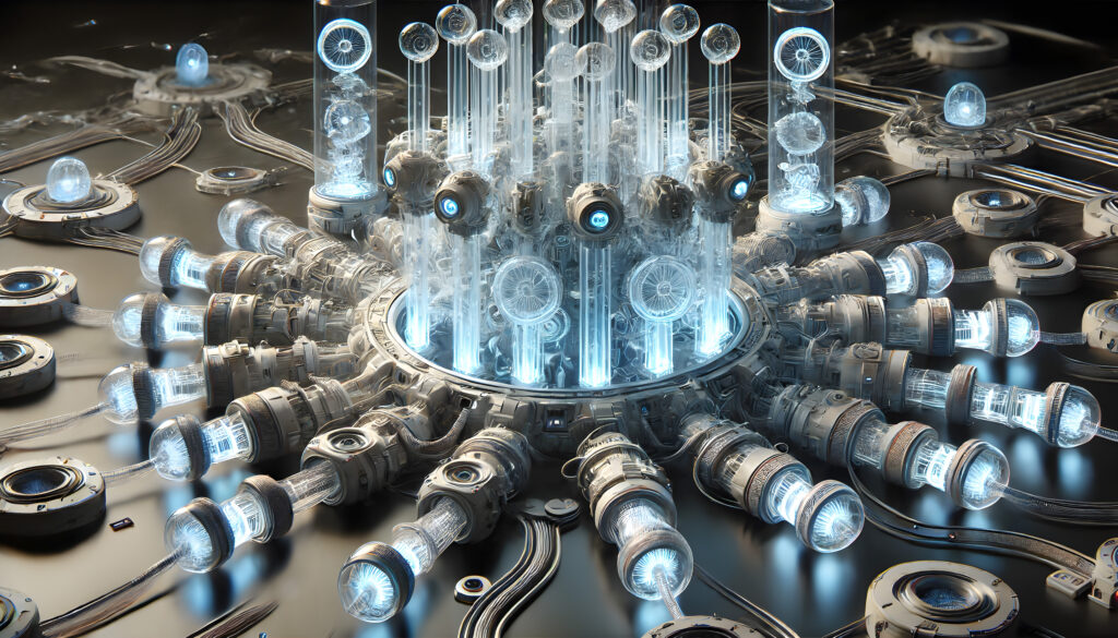 Futuristic Quantum Technology Array with Illuminated Components