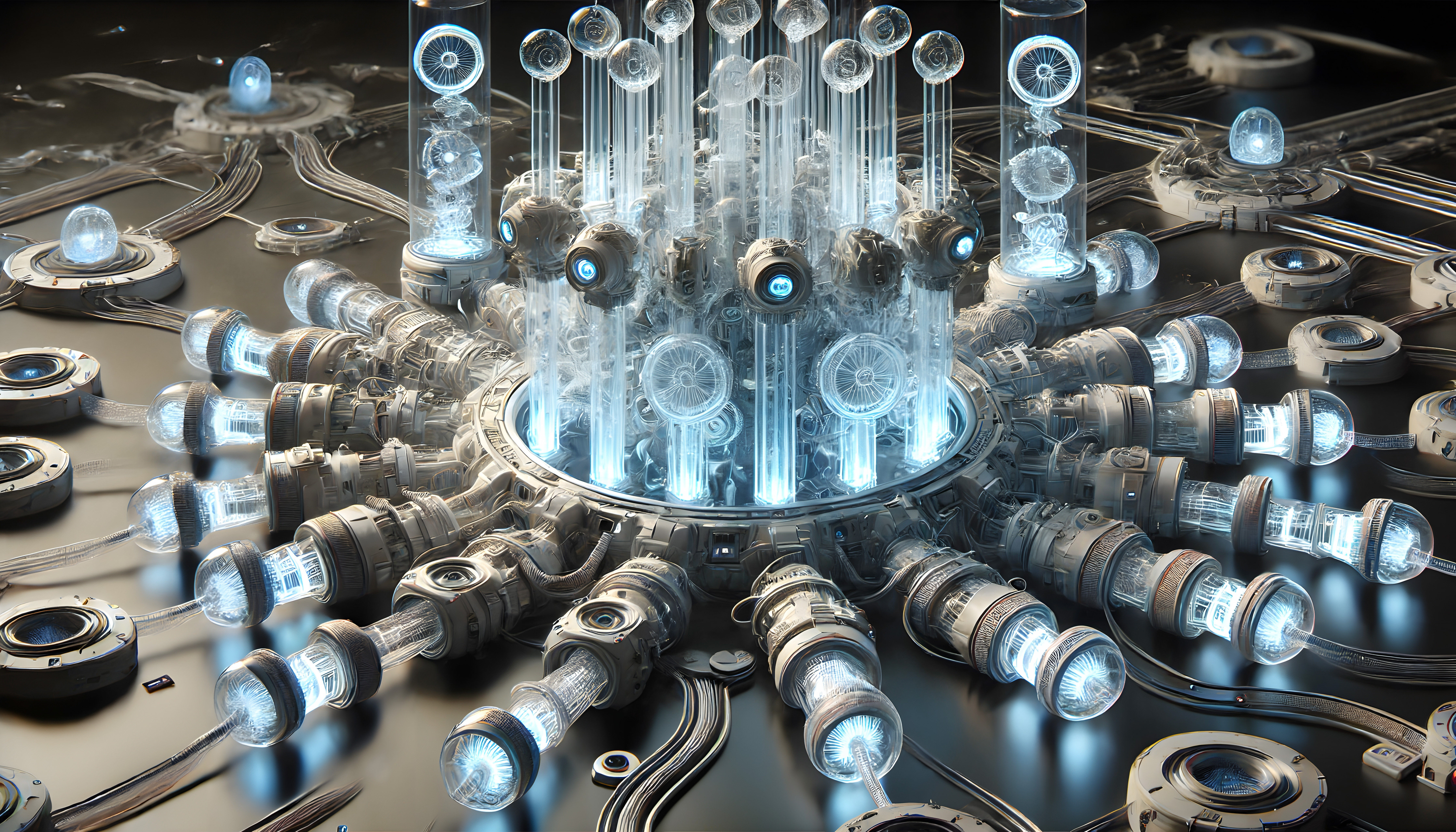 Futuristic Quantum Technology Array with Illuminated Components