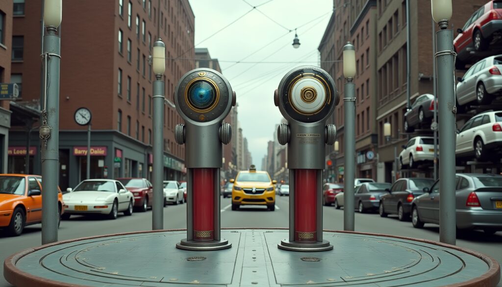 Futuristic Fire Hydrants on Urban Street