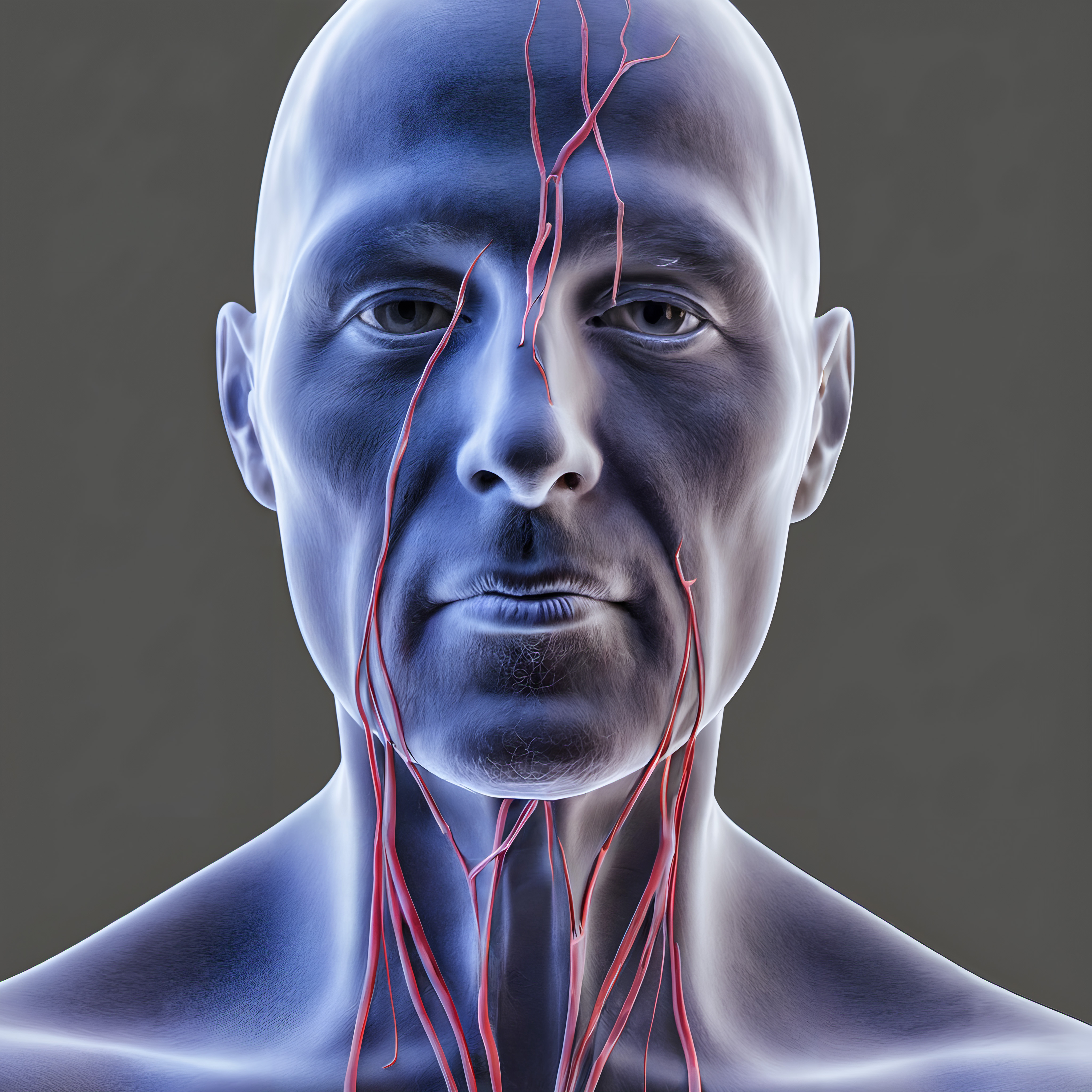 Human Facial and Neck Blood Vessel Anatomy Illustration