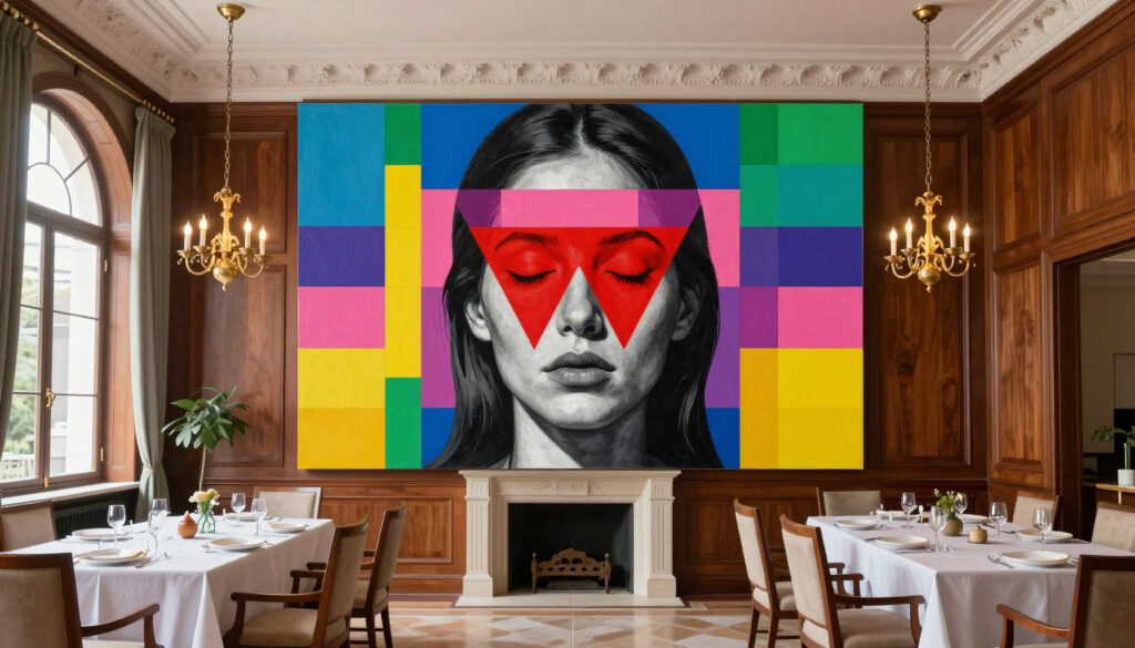 Elegant Dining Room with Abstract Portrait Wall Art