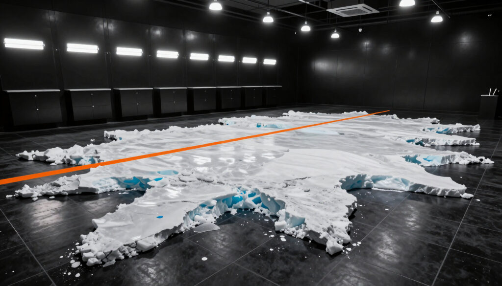 Ice Sculpture Installation in Modern Exhibition Space