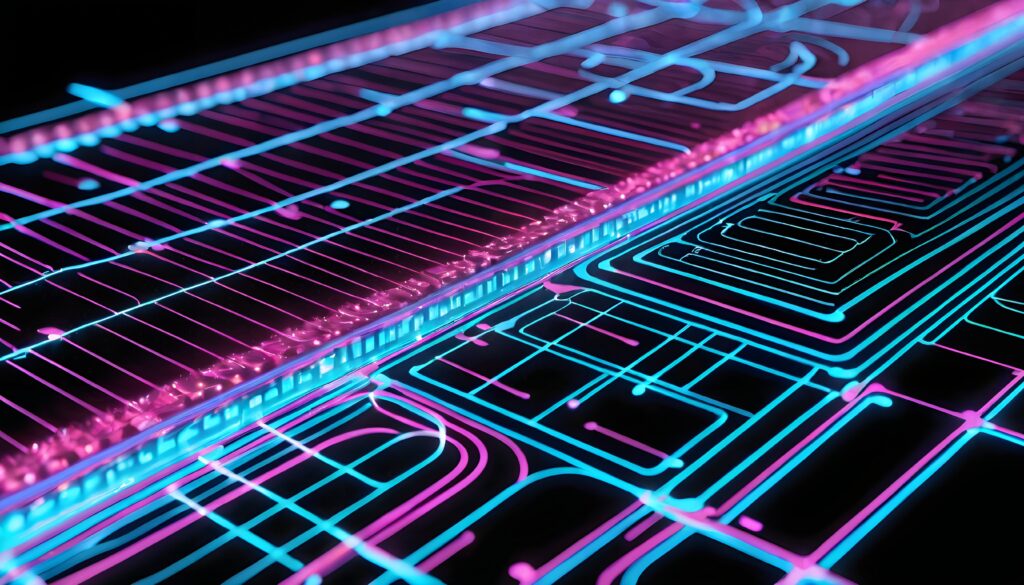 Neon Circuit Board with Futuristic Electronic Pathways