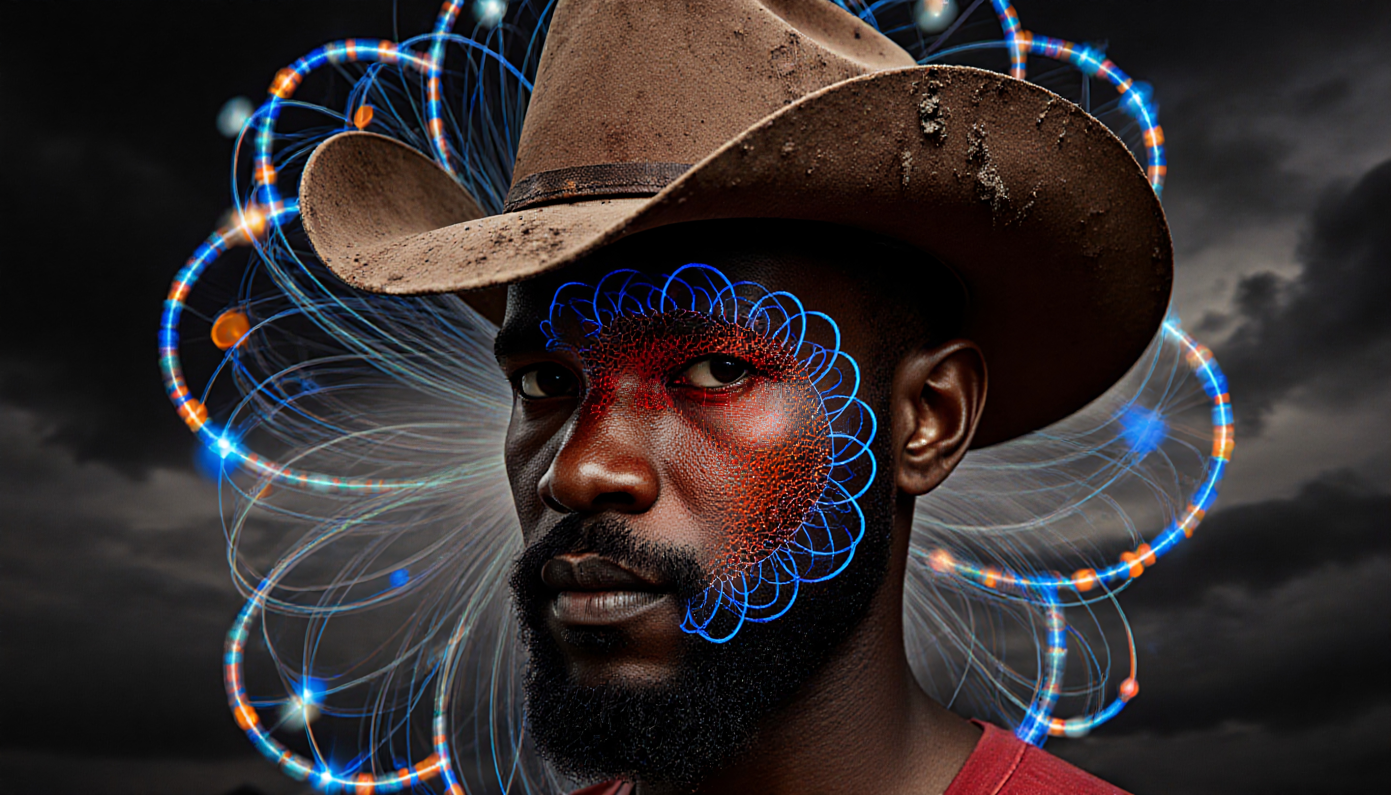 Cyberpunk Cowboy with Digital Energy Aura