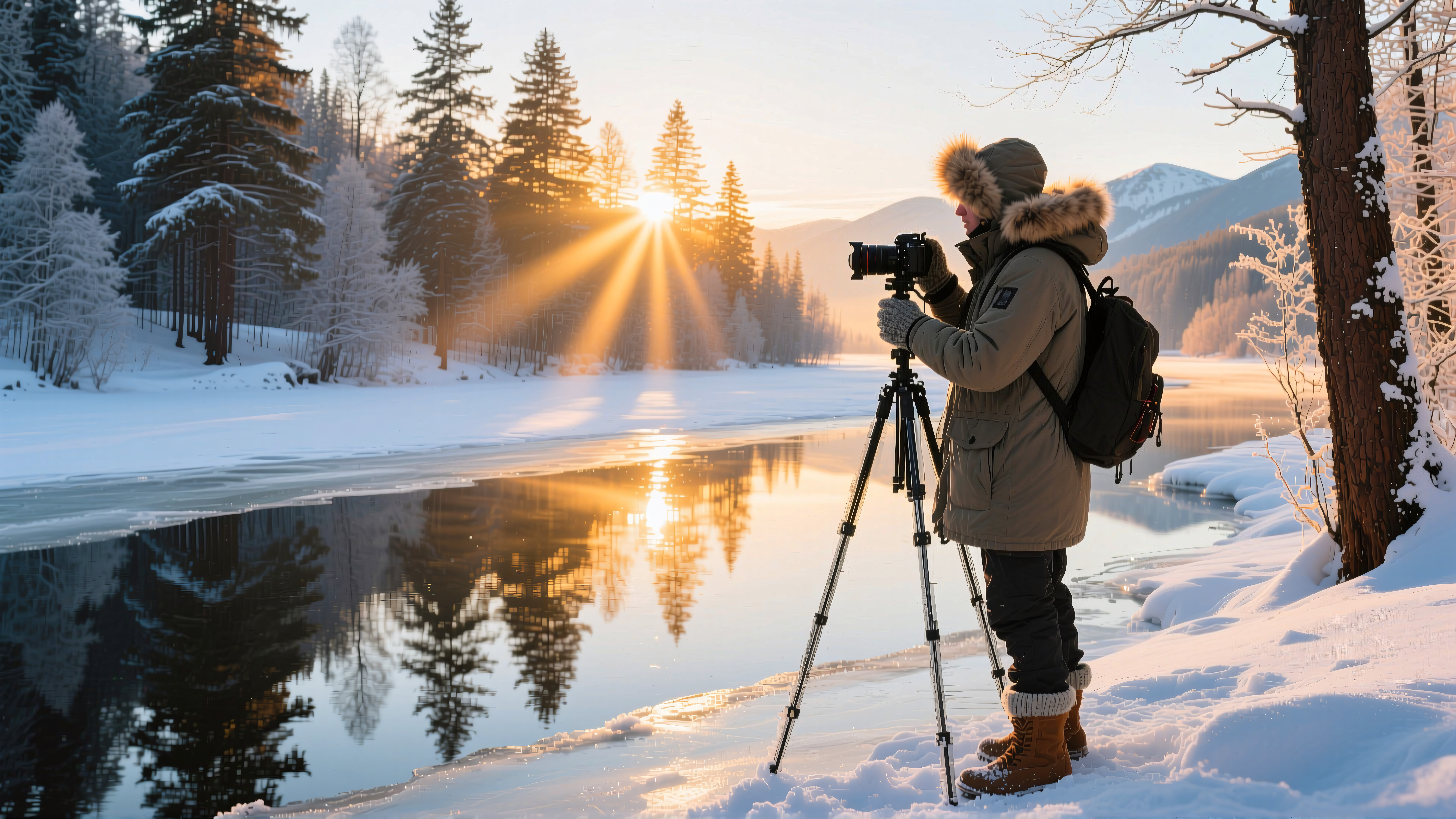 Winter Sunrise Photography Session on Frozen Lake