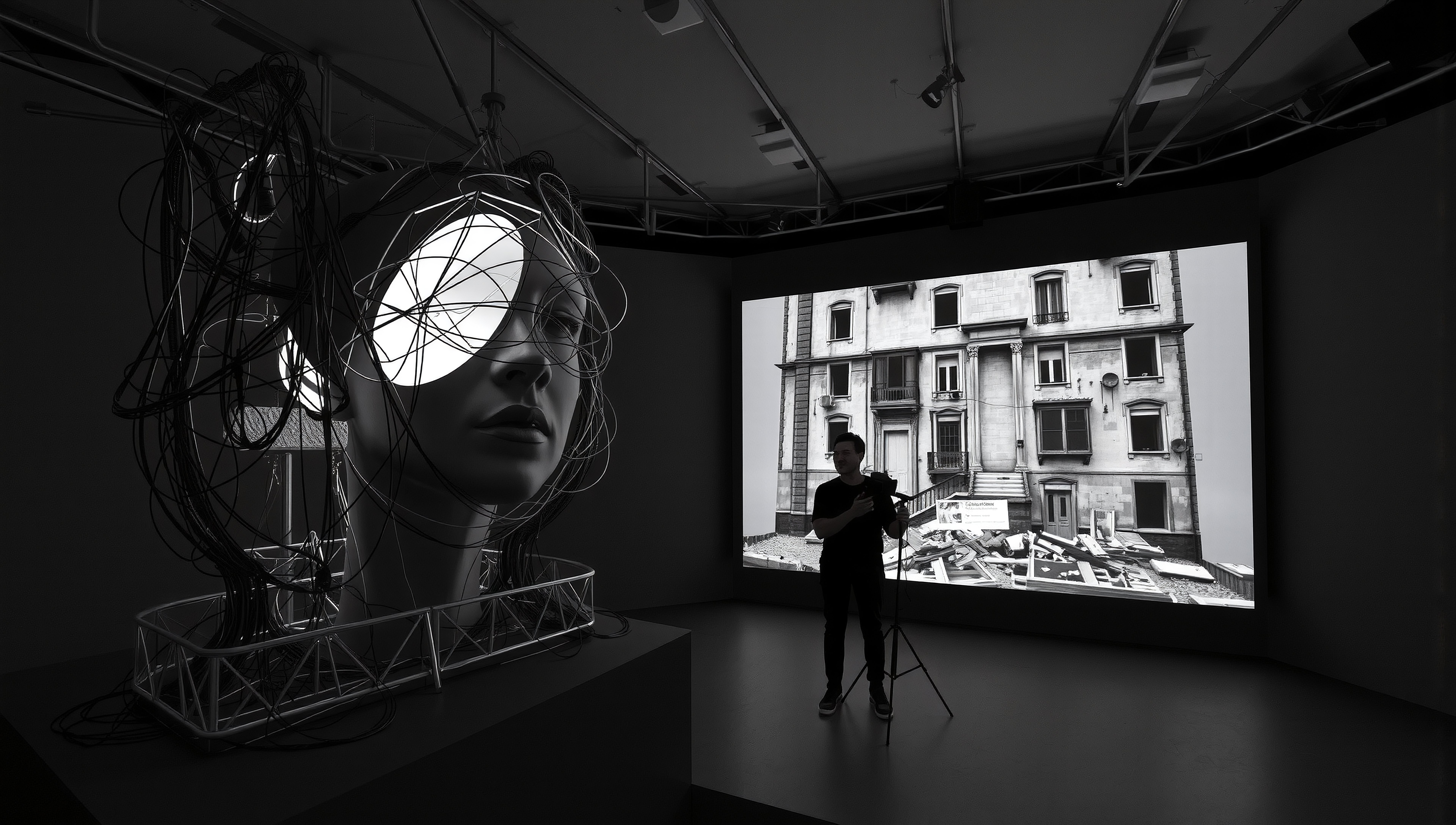 Contemporary Art Installation with Projection Gallery Scene