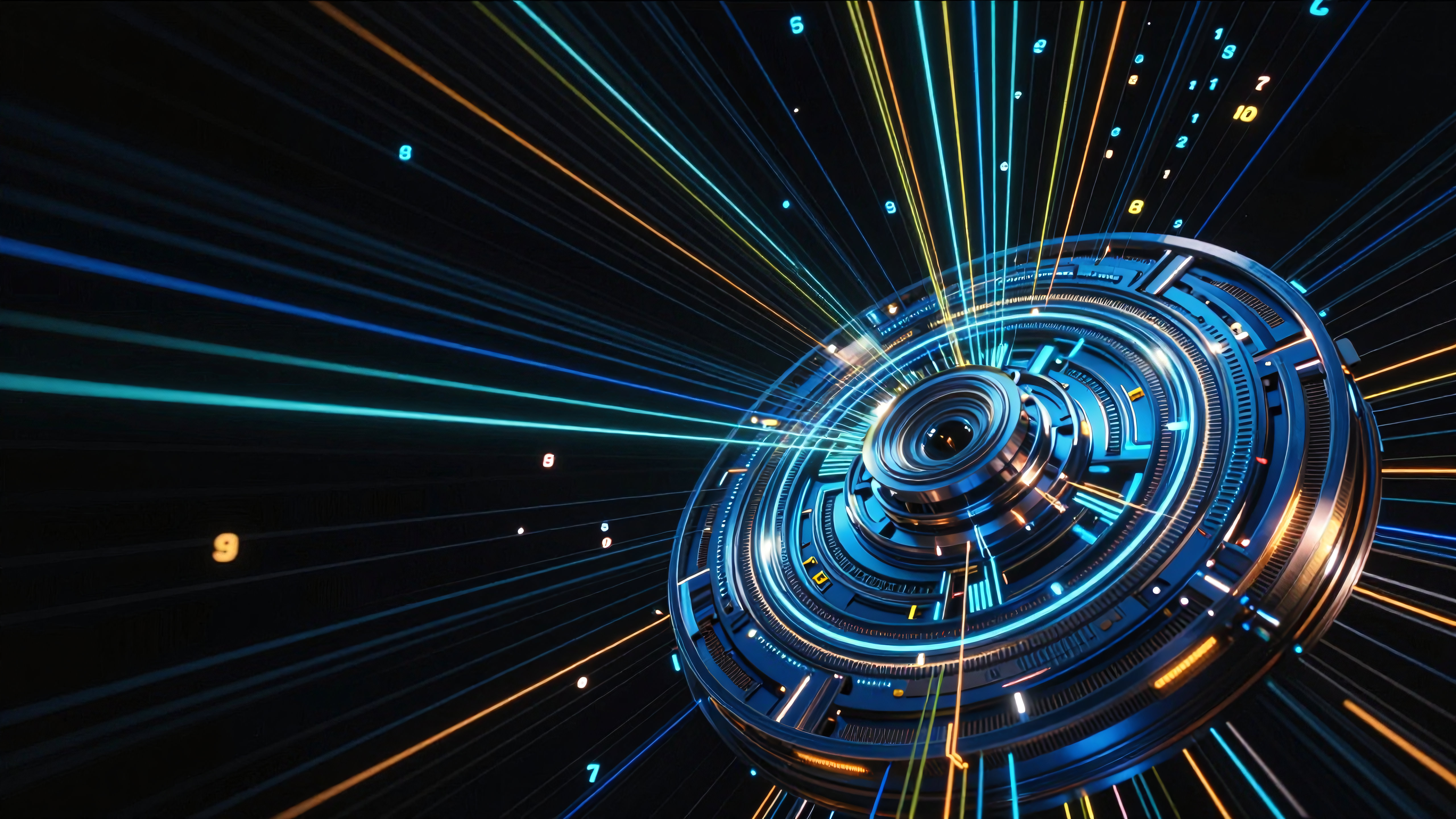 Futuristic Digital Core with Radiating Data Streams