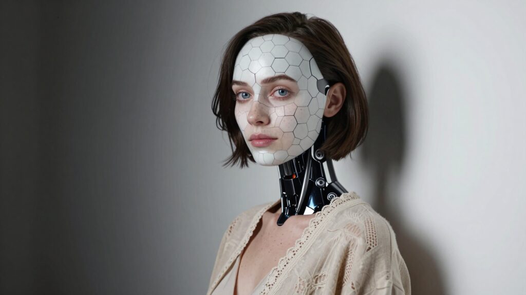Woman with Hexagonal Face and Mechanical Neck
