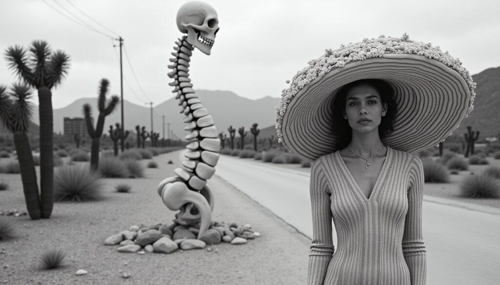 Desert Portrait with Skeletal Art Installation