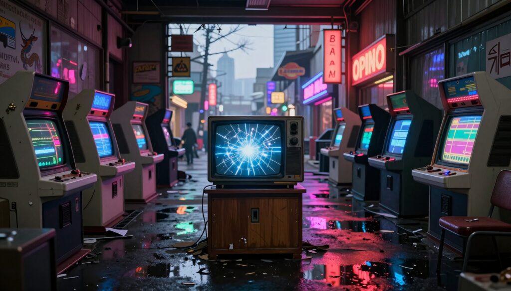 Neon Arcade Alley with Vintage TV