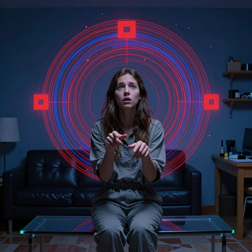 Woman Interacting with Futuristic Holographic Interface