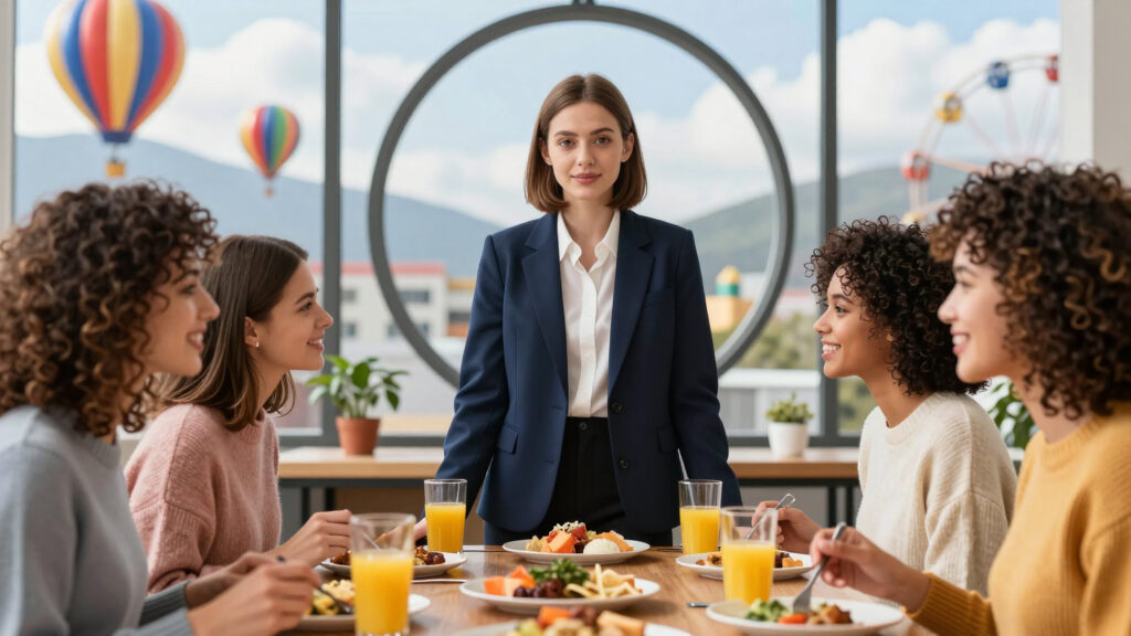 Professional Woman Leading Team Breakfast Meeting