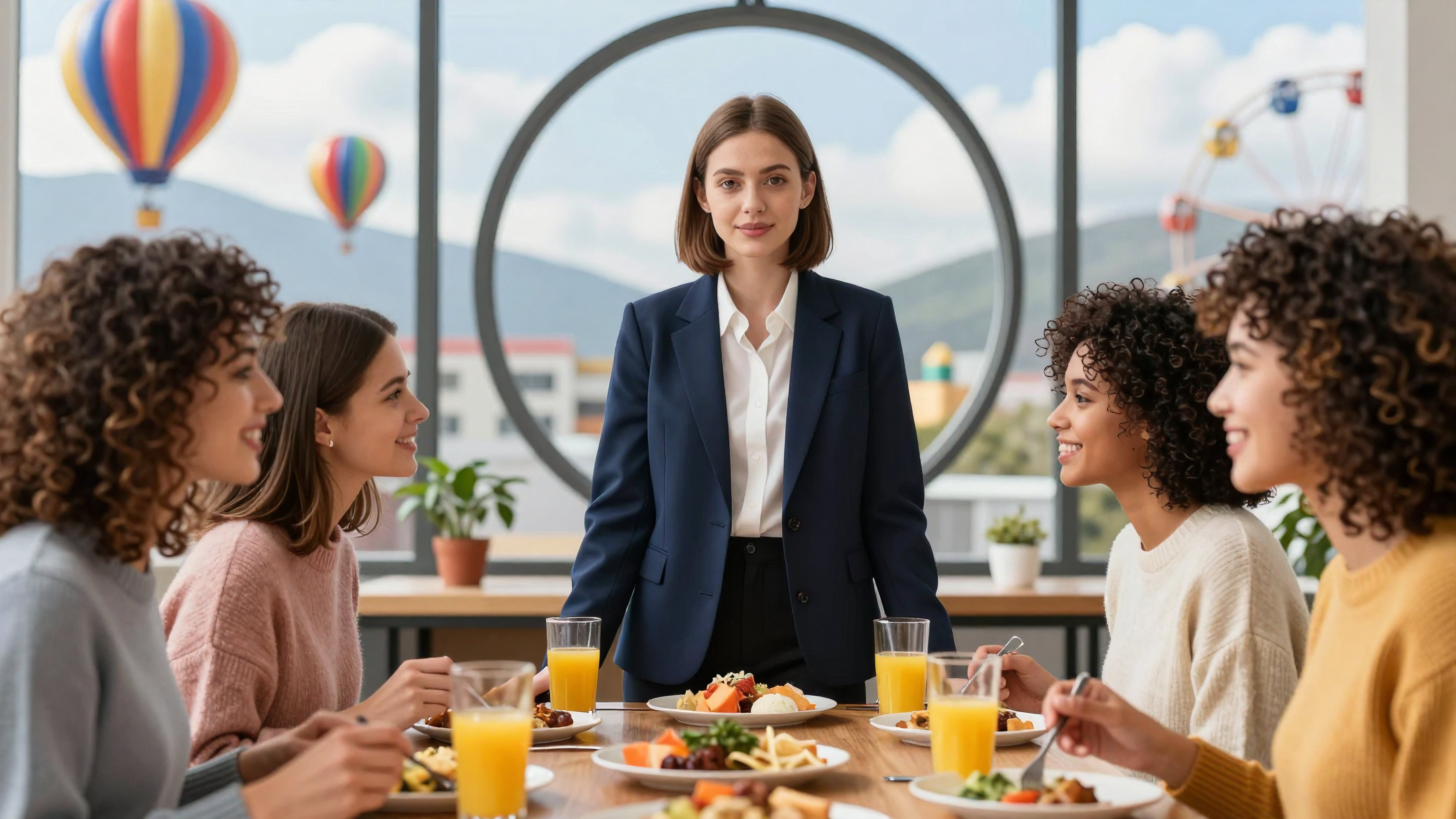 Professional Woman Leading Team Breakfast Meeting