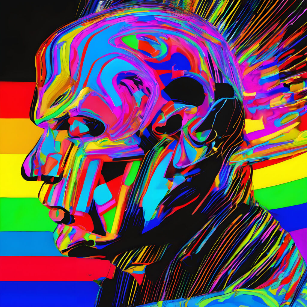 Vibrant Abstract Portrait with Rainbow Background