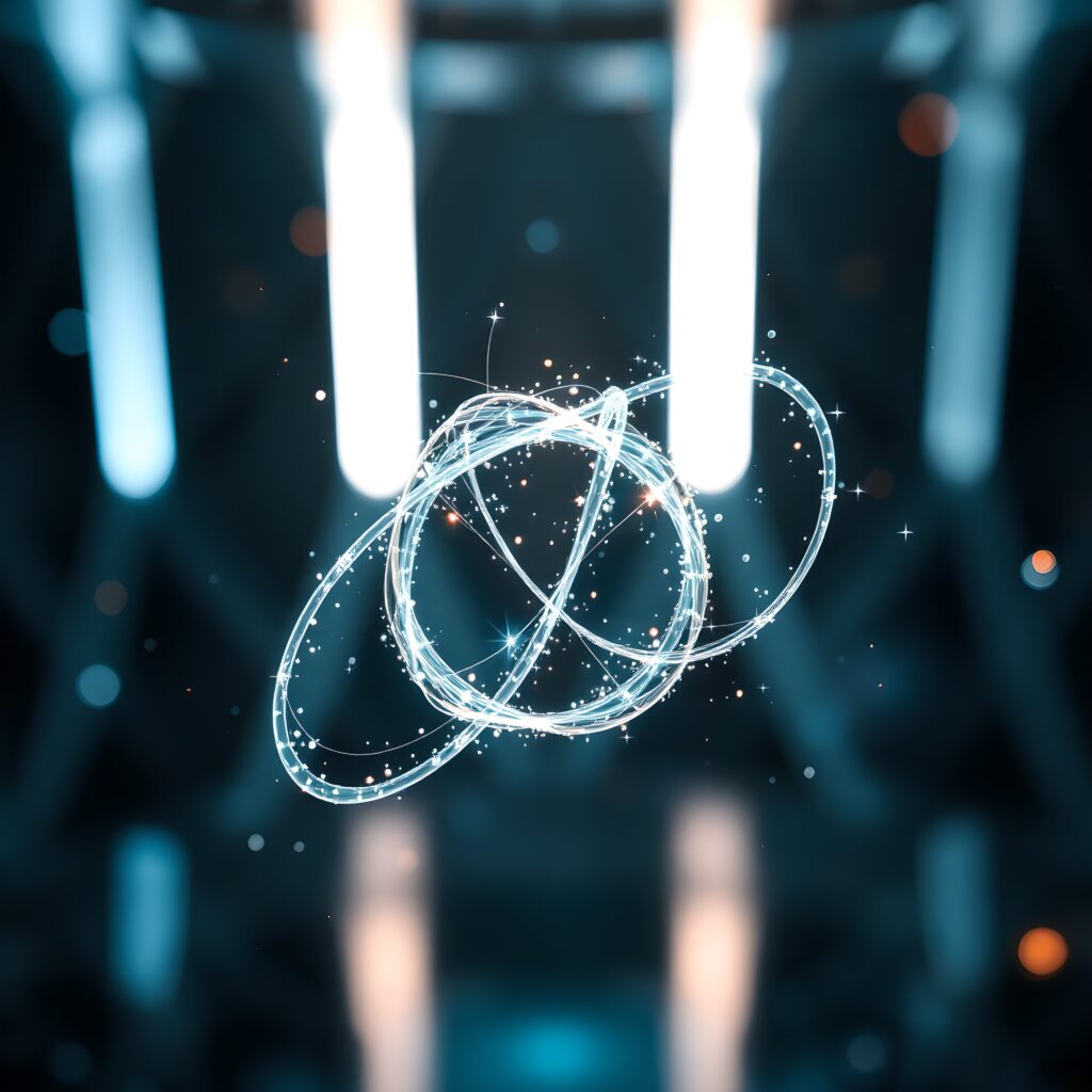 Abstract Glowing Interlocking Rings with Sparkling Particles