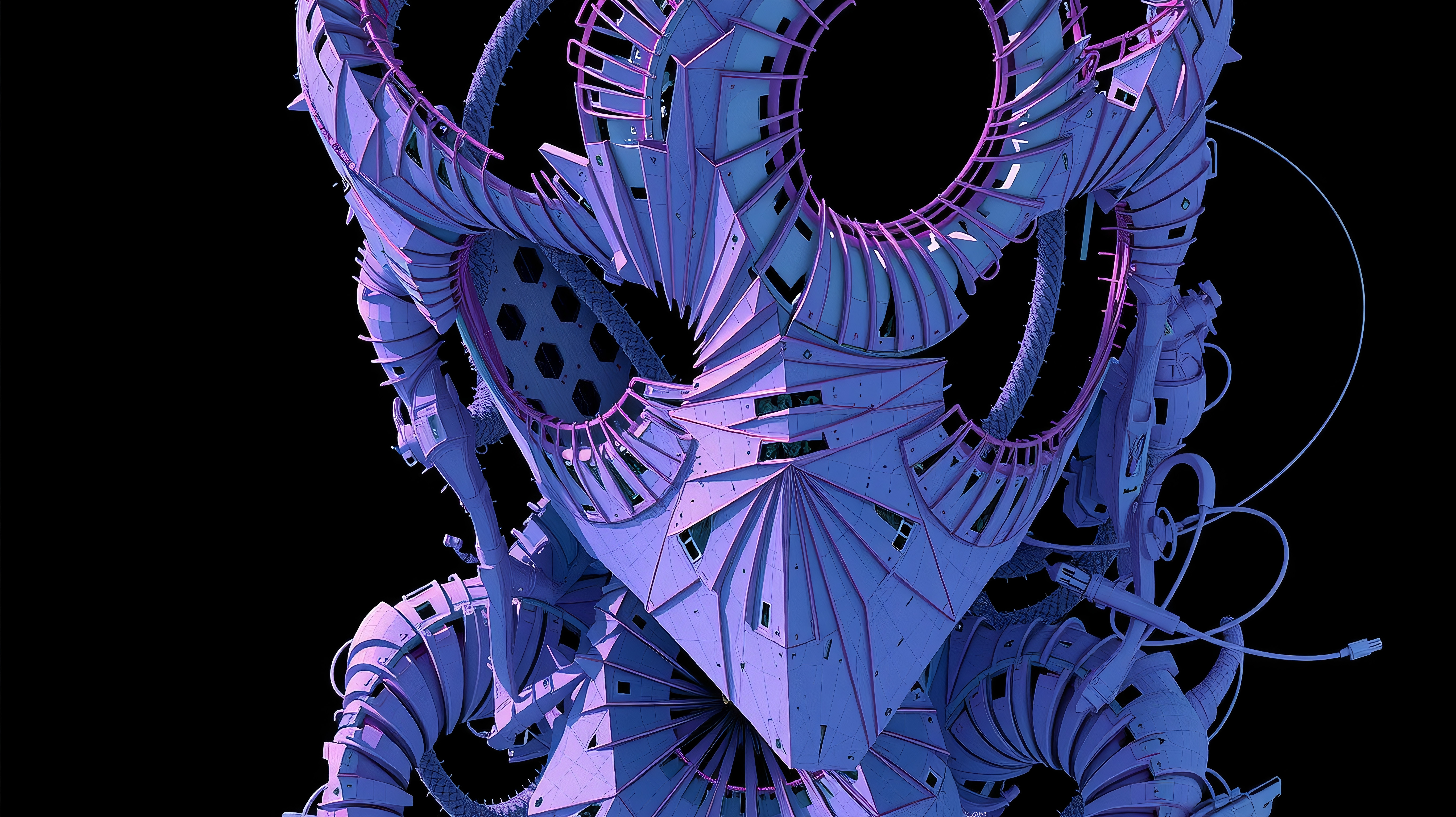 Futuristic Geometric Sculpture in Blue and Purple