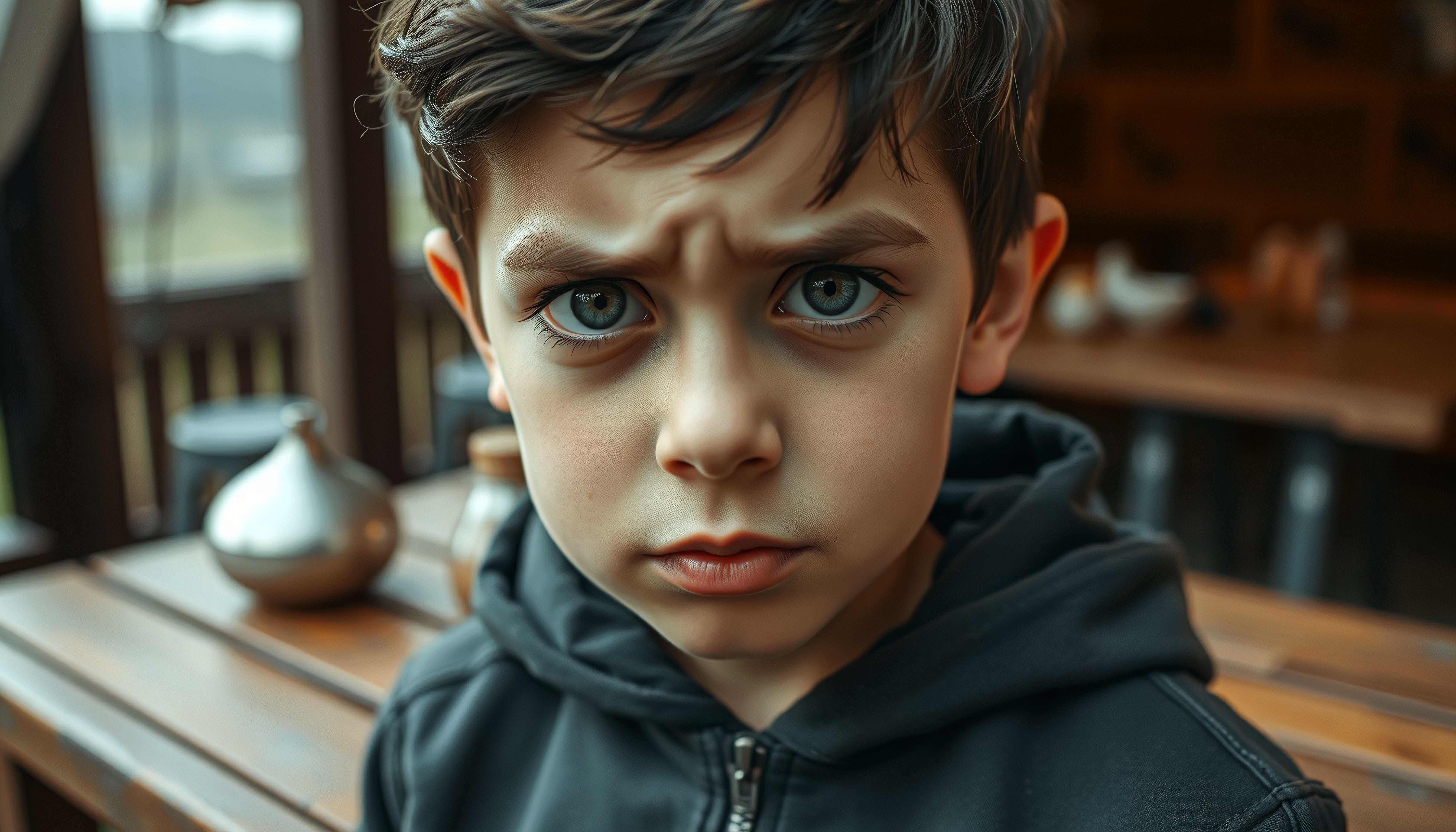 Close-up Portrait of a Young Boy with Intense Gaze