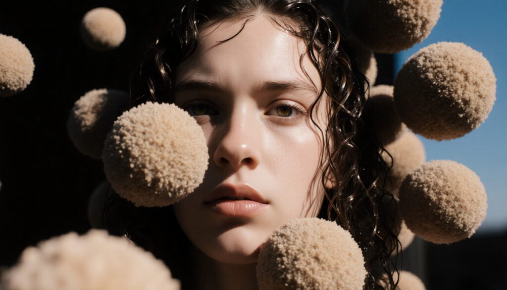 Surreal Portrait with Fuzzy Spheres and Contrast Background