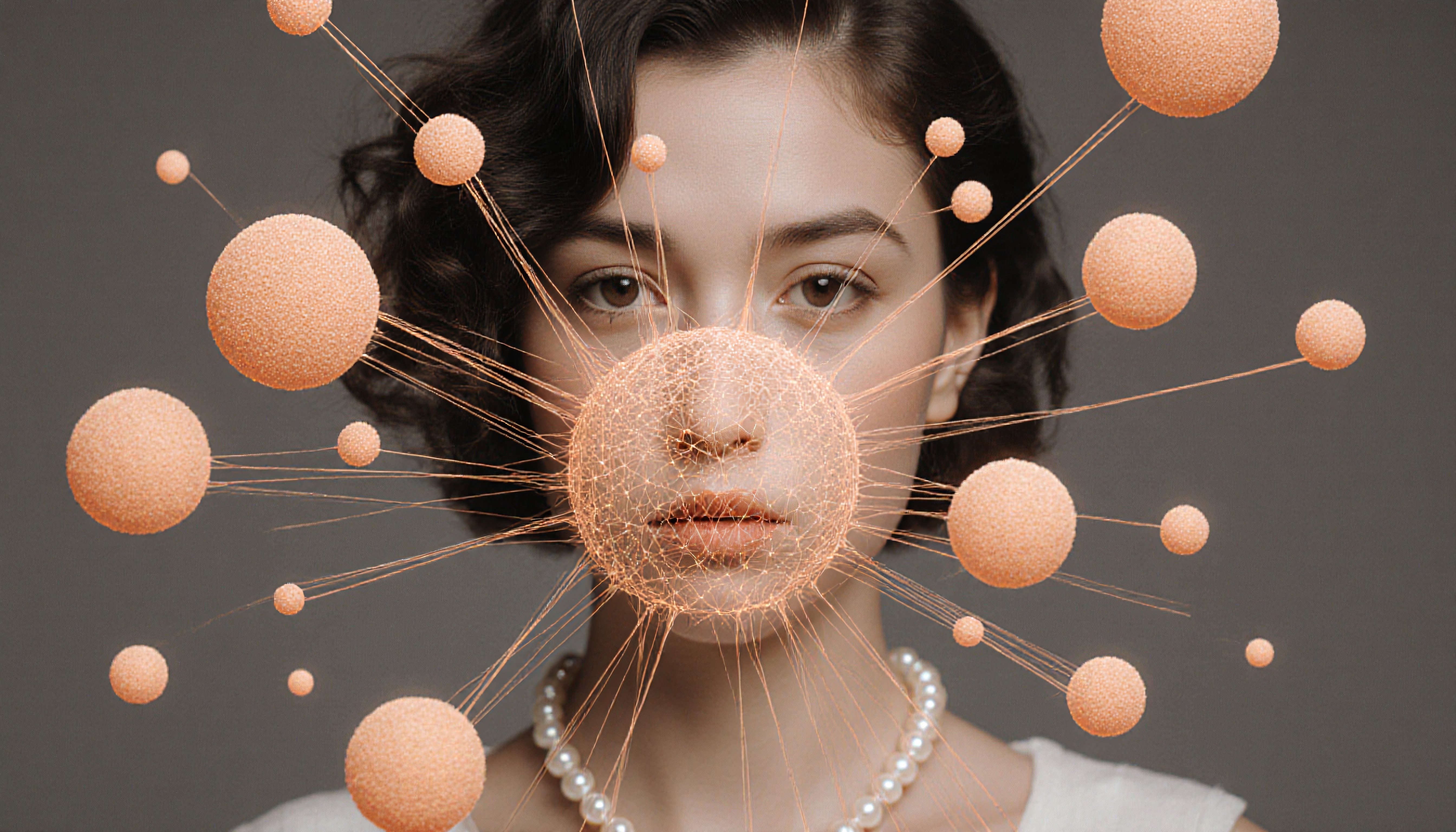 Futuristic Woman with Networked Spheres Overlay