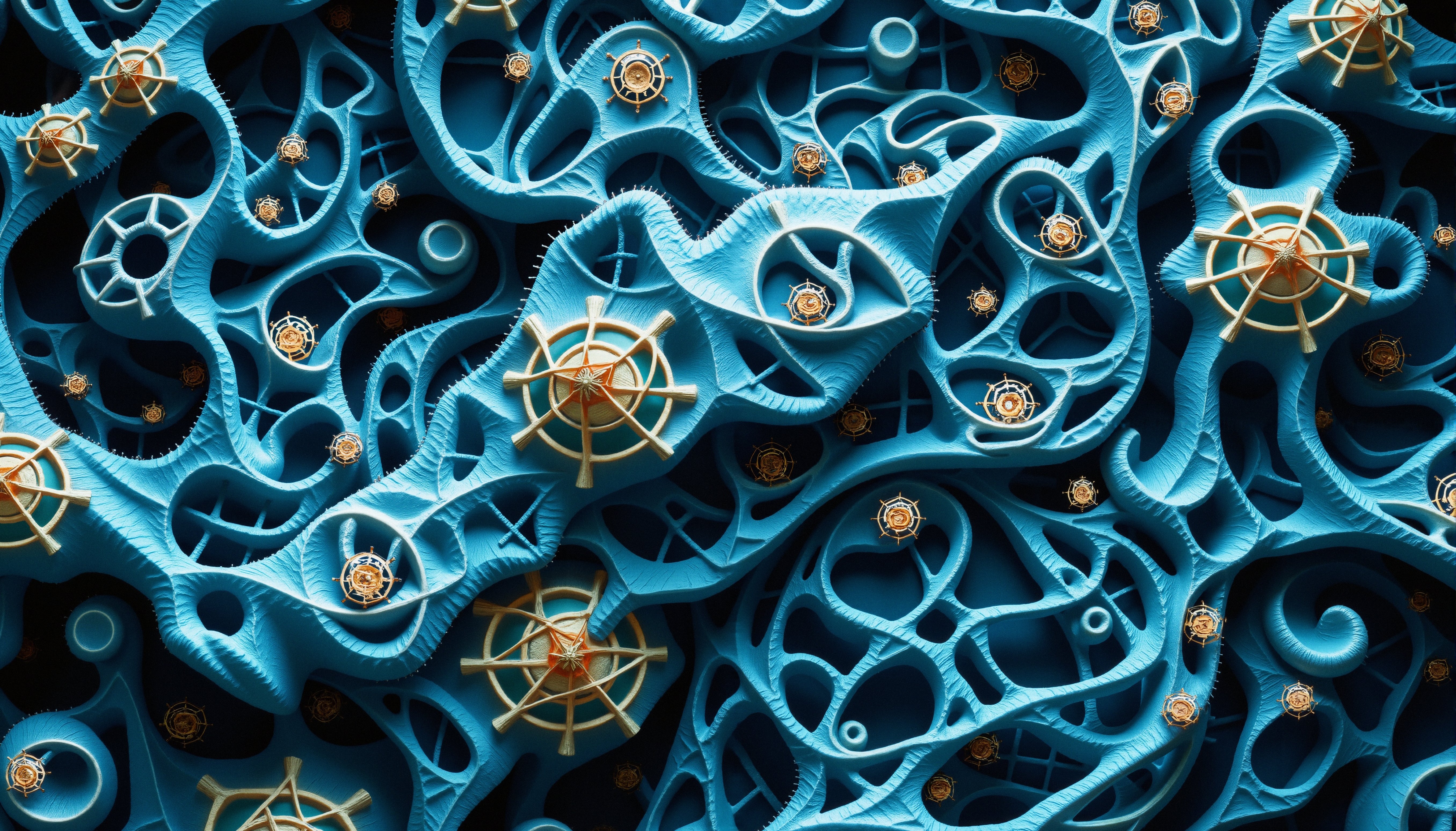 Abstract Blue Lattice with Golden Compasses