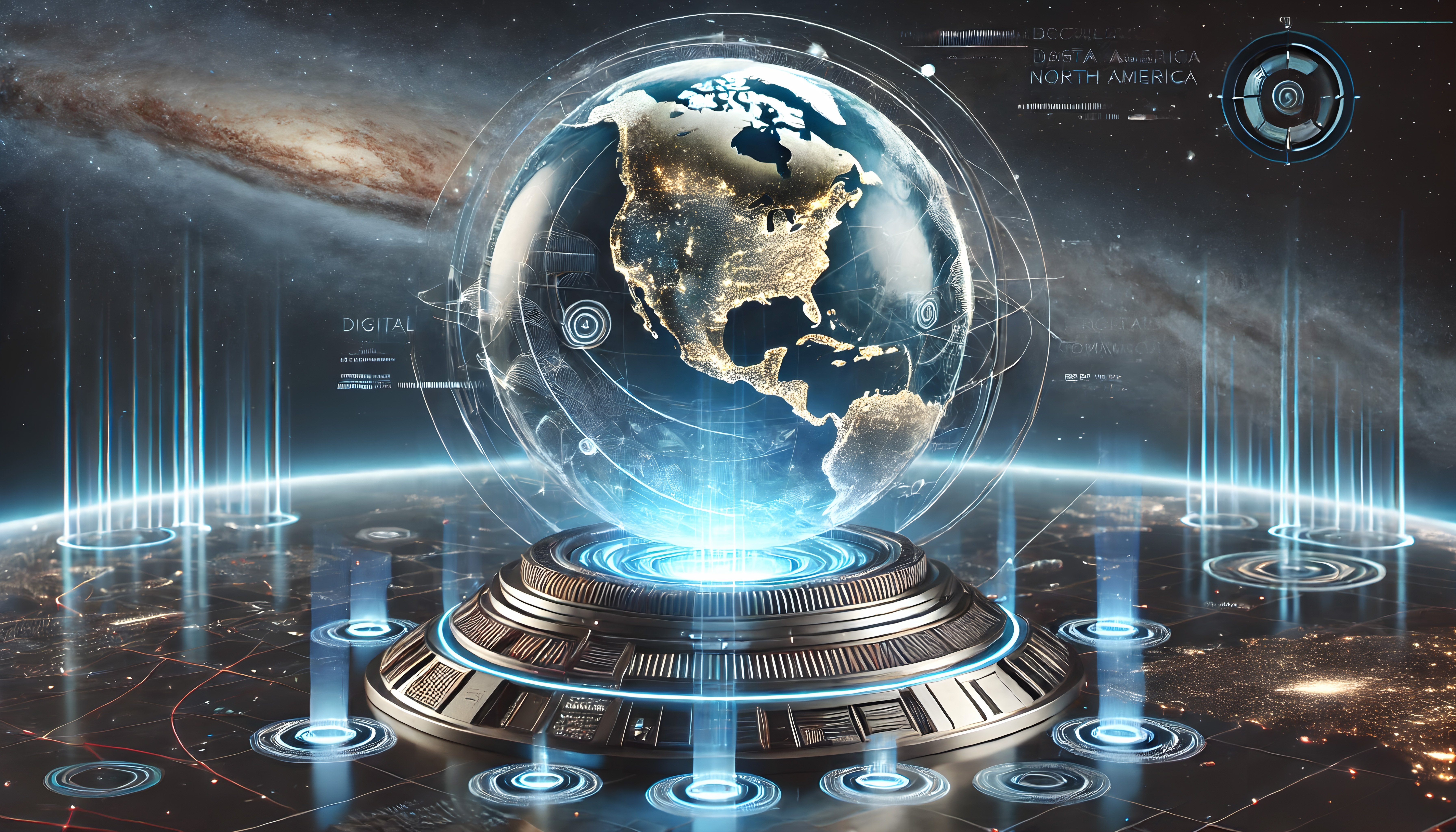 Futuristic Digital Globe with North America Highlighted in Sci-Fi Interface