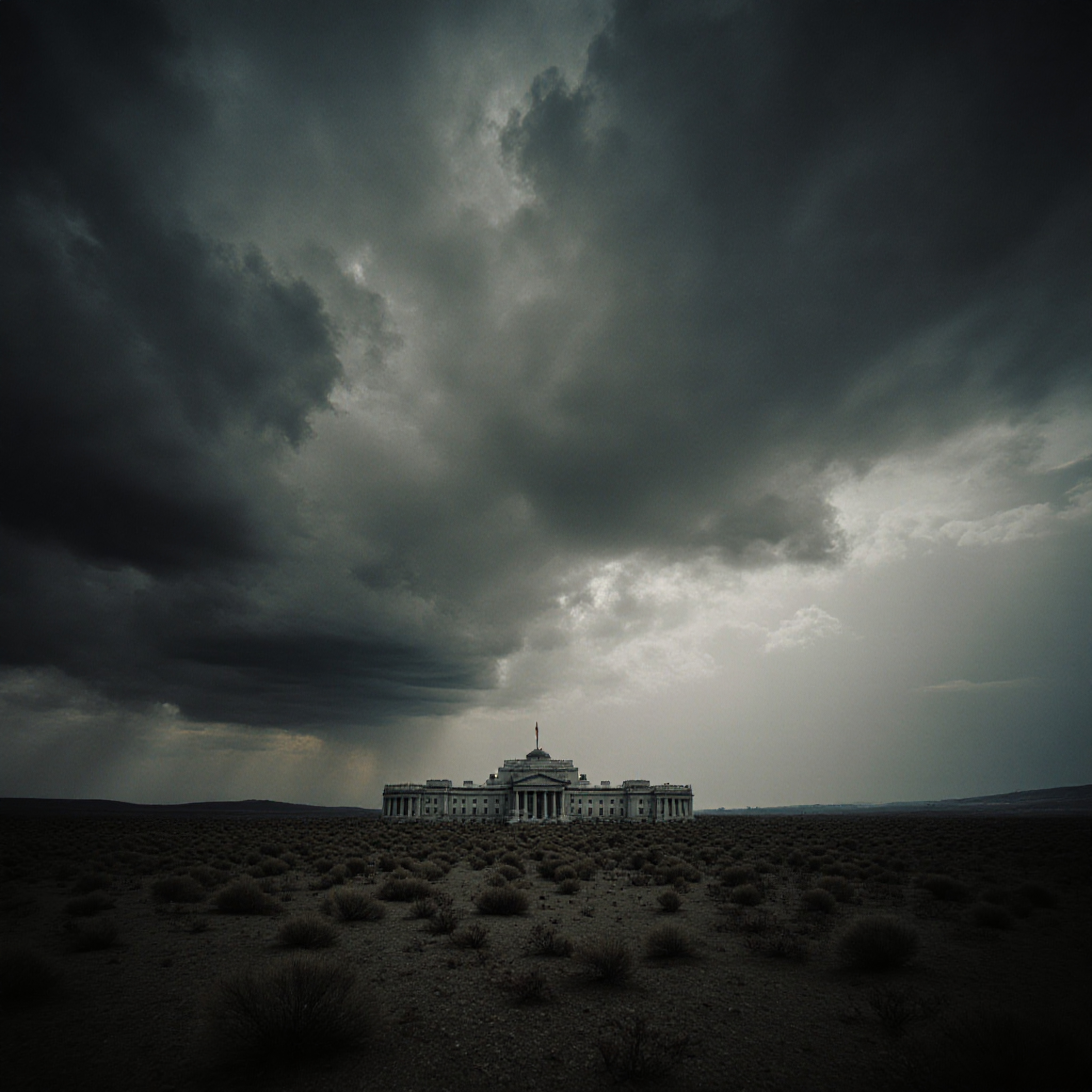 White House in a Desolate Stormy Landscape