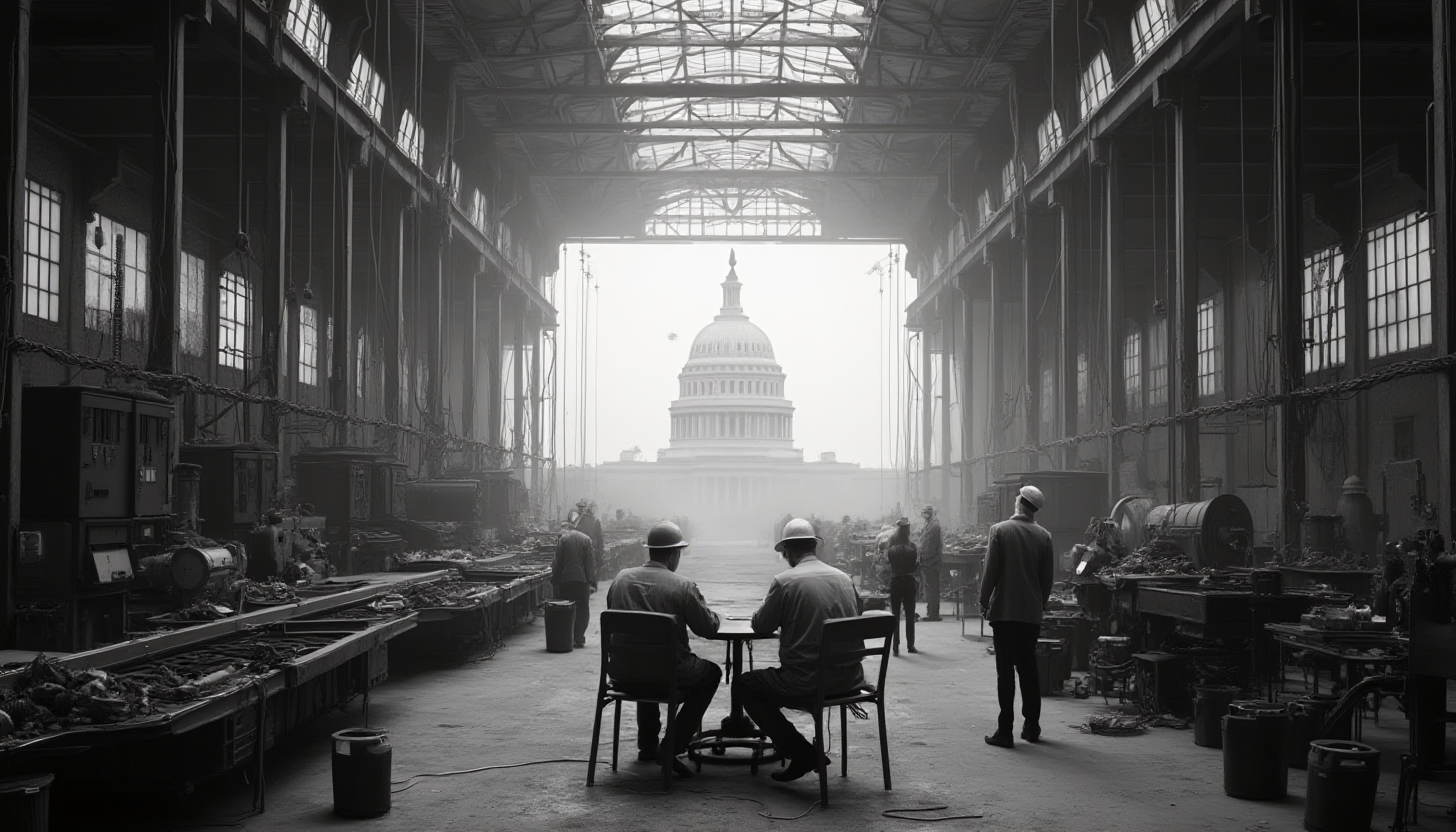 Industrial Workers Gazing at Capitol Dome