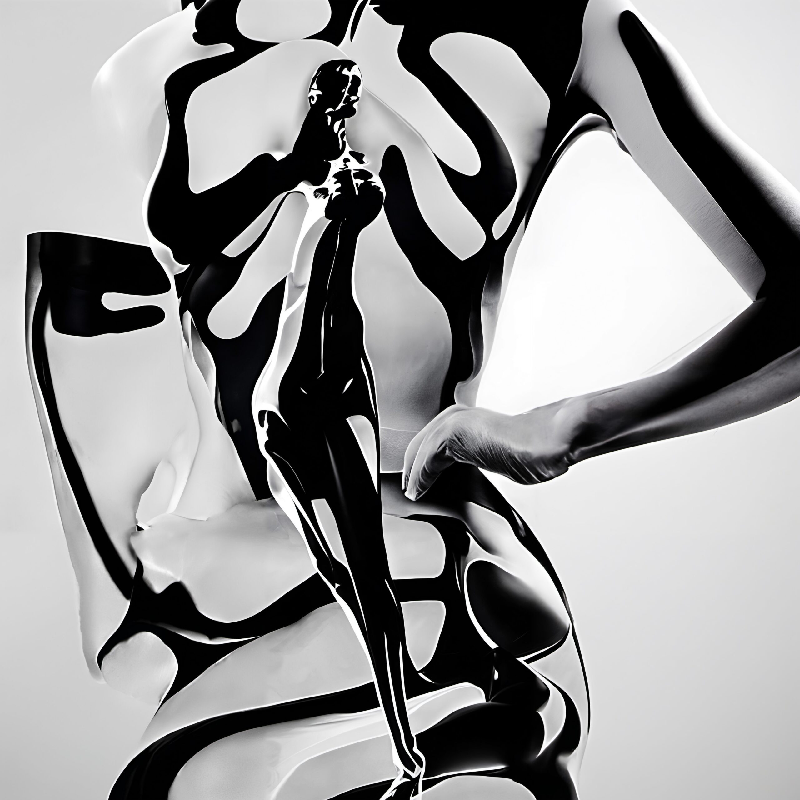 Abstract monochrome image of distorted human figure.