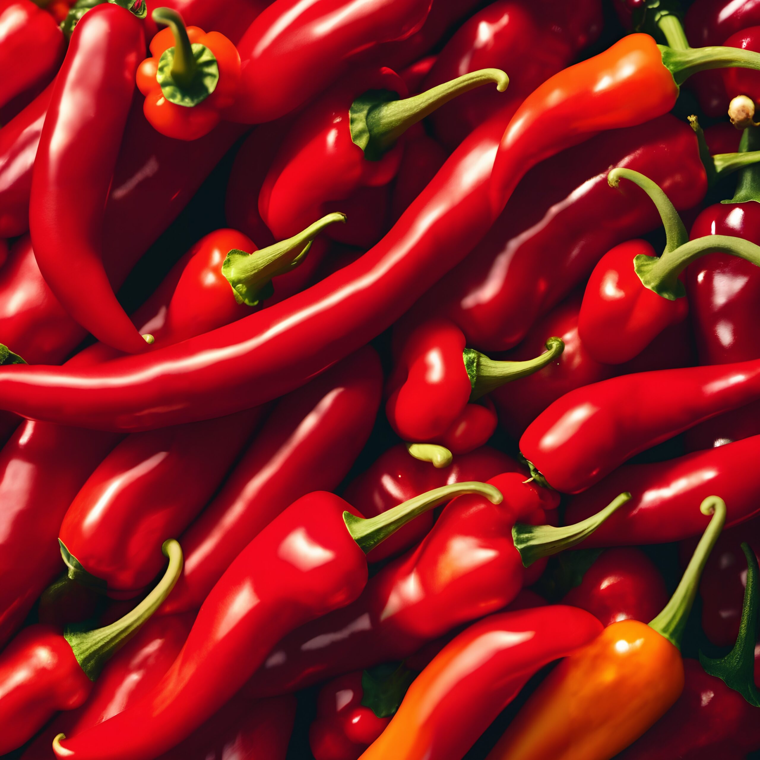 A colorful collection of fresh red chili peppers.