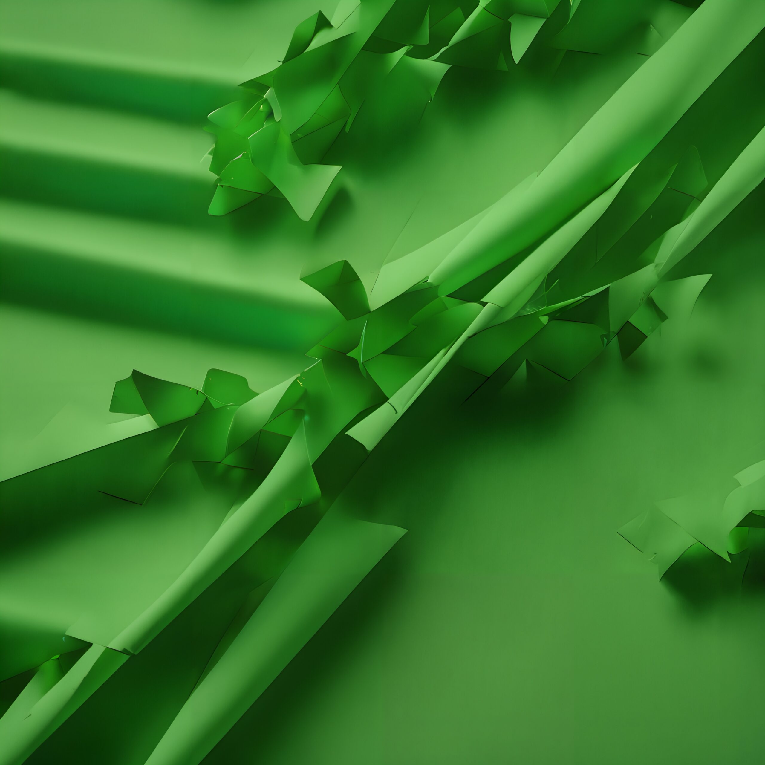 Abstract green paper folds creating dynamic movement.