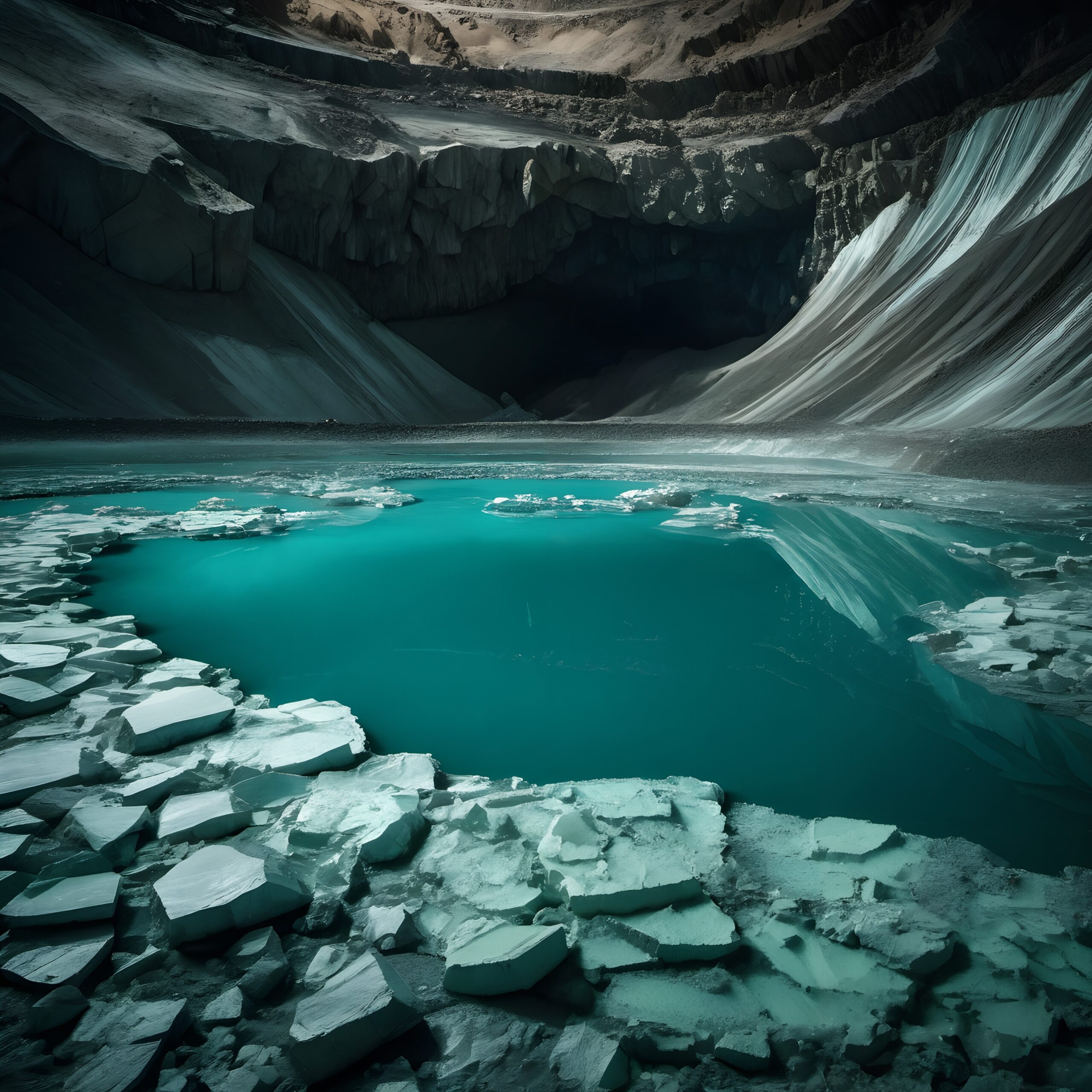A stunning turquoise glacial lagoon surrounded by towering icy cliffs.