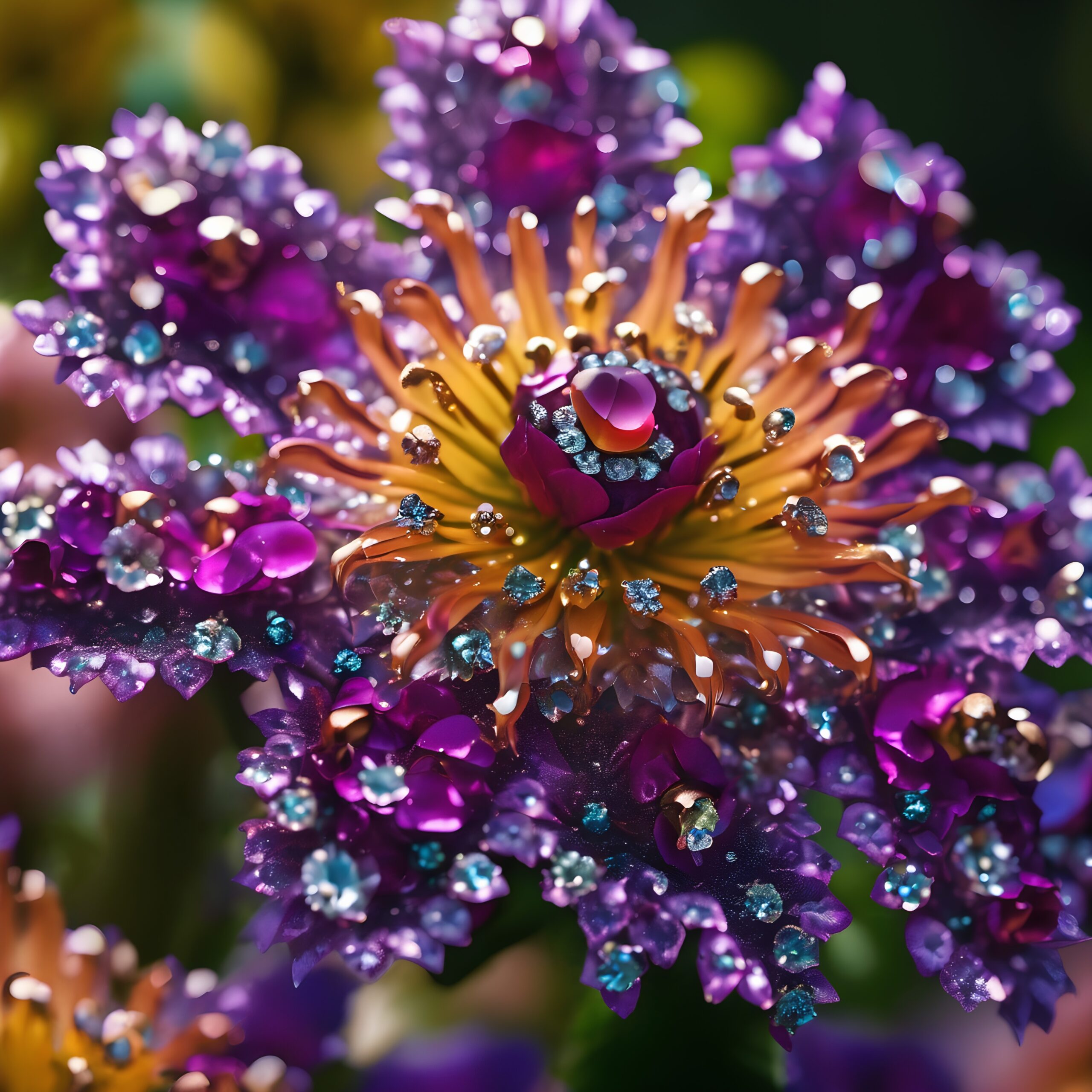 A vibrant flower with radiant jewel-like petals and enchanting colors, creating an otherworldly beauty.