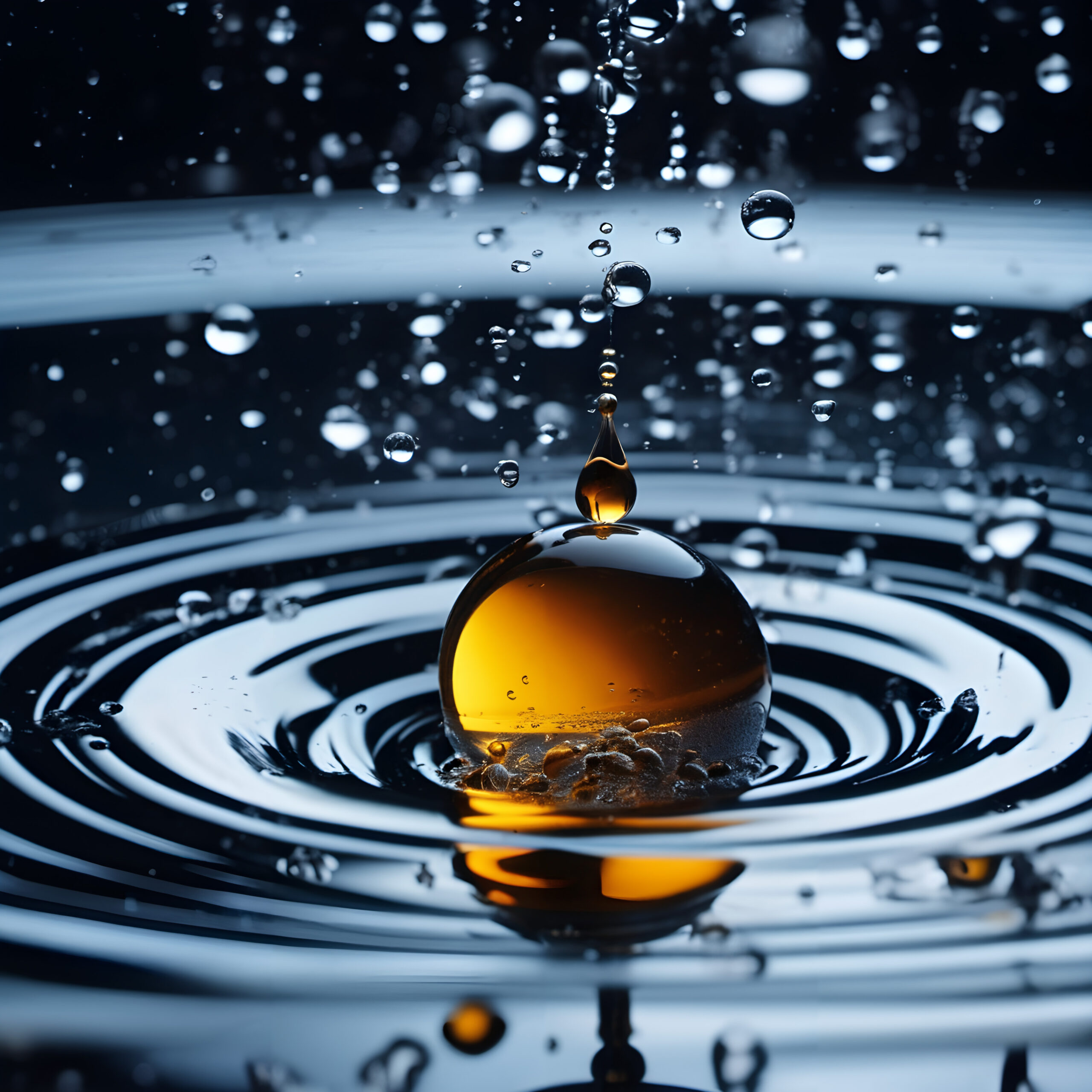 Amber Drop Creating Ripples in Water