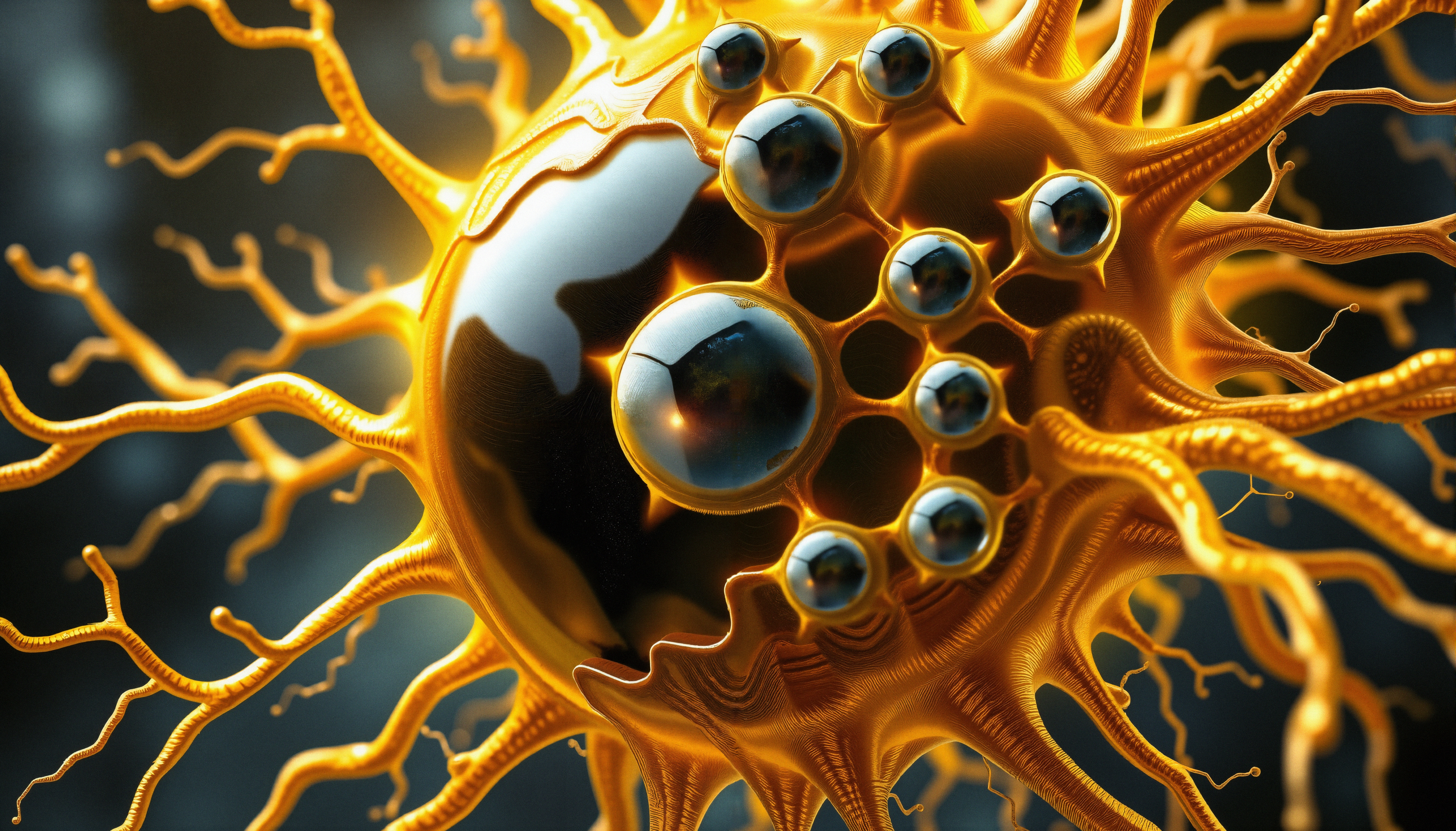 Golden Spiky Orb with Spheres