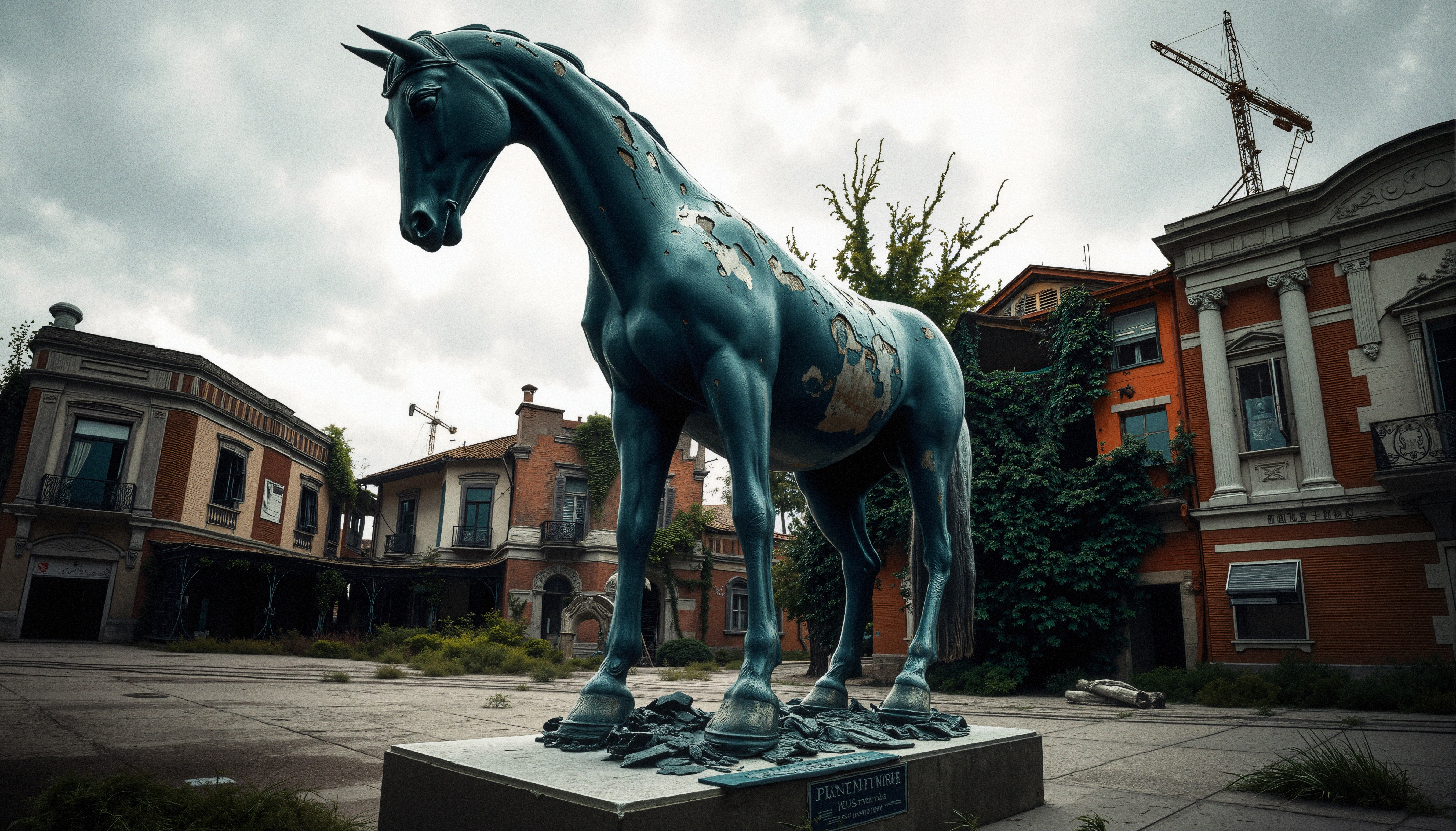 Majestic Horse in Urban Courtyard