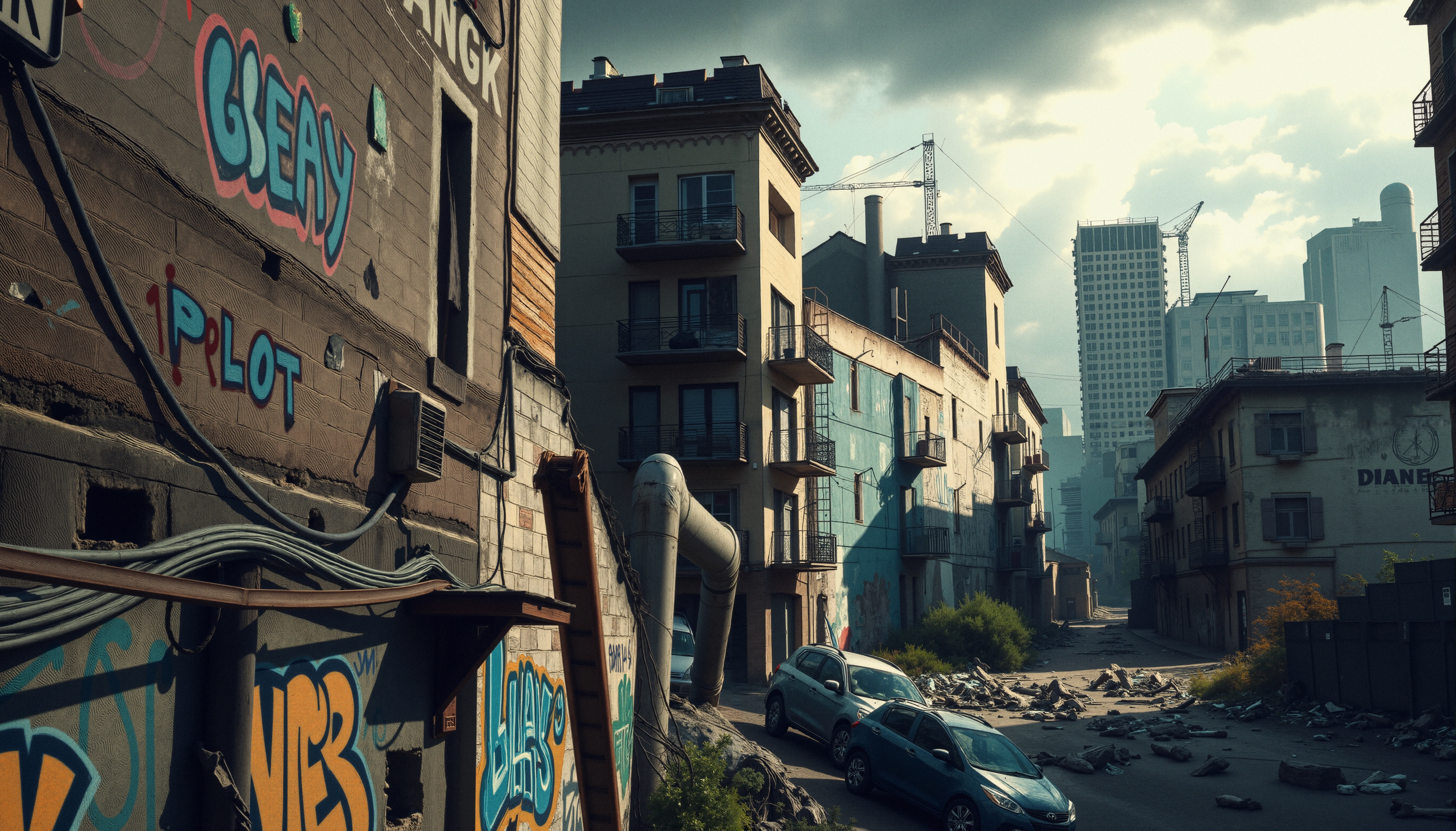 Desolate Urban Graffiti Street View