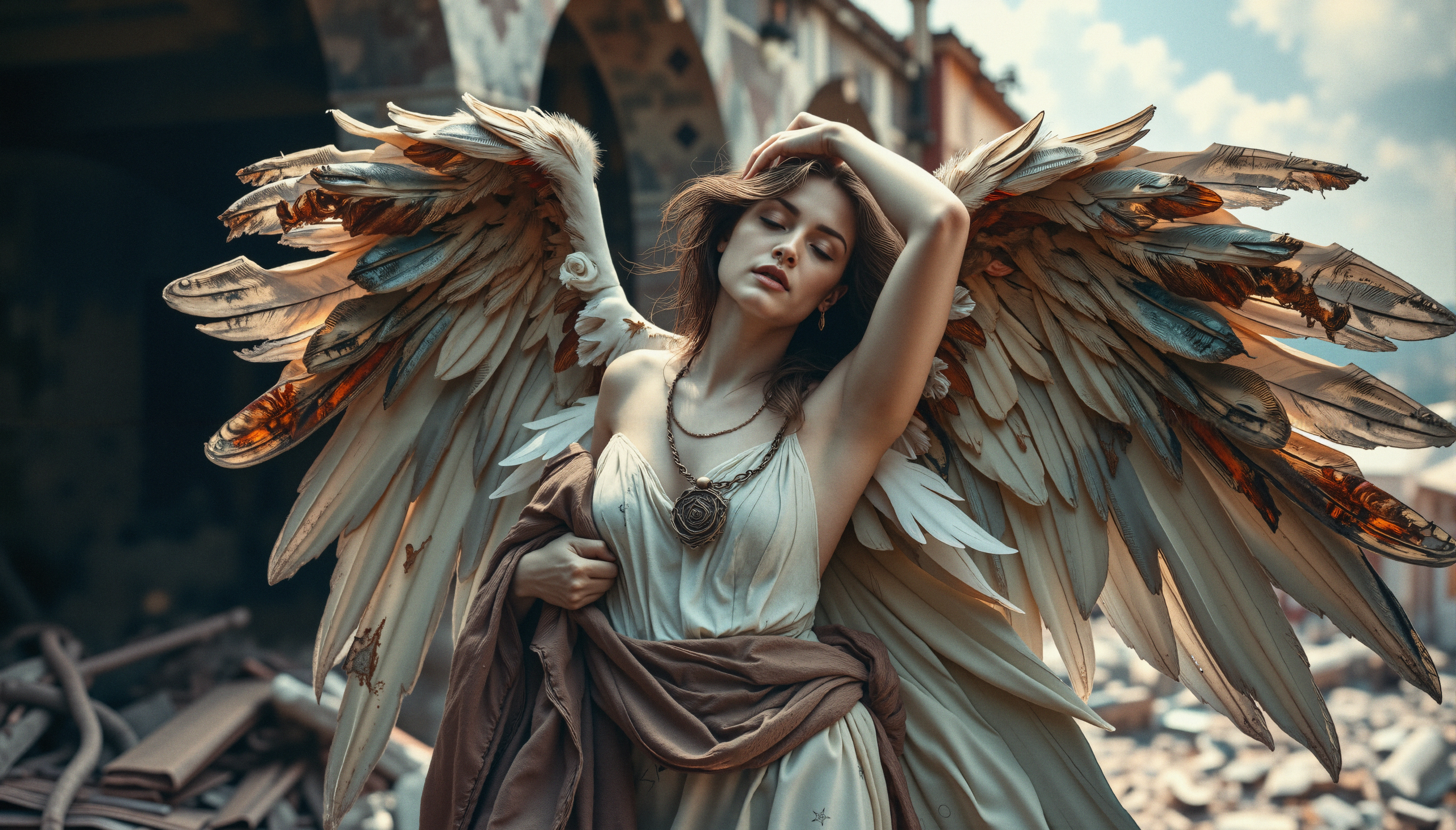 Ethereal Angel Amidst Ruins