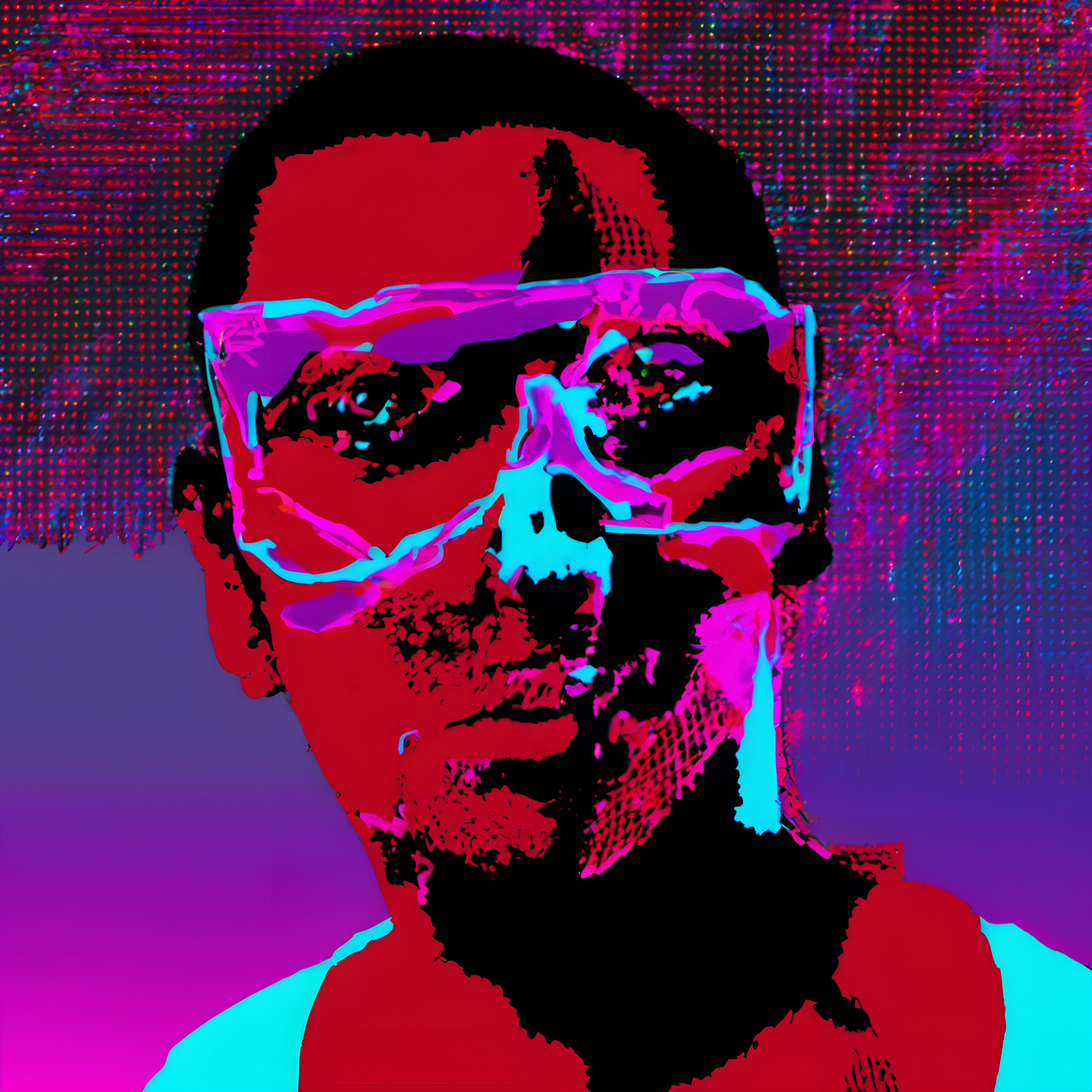 A stylized portrait of a person with a pop art effect.