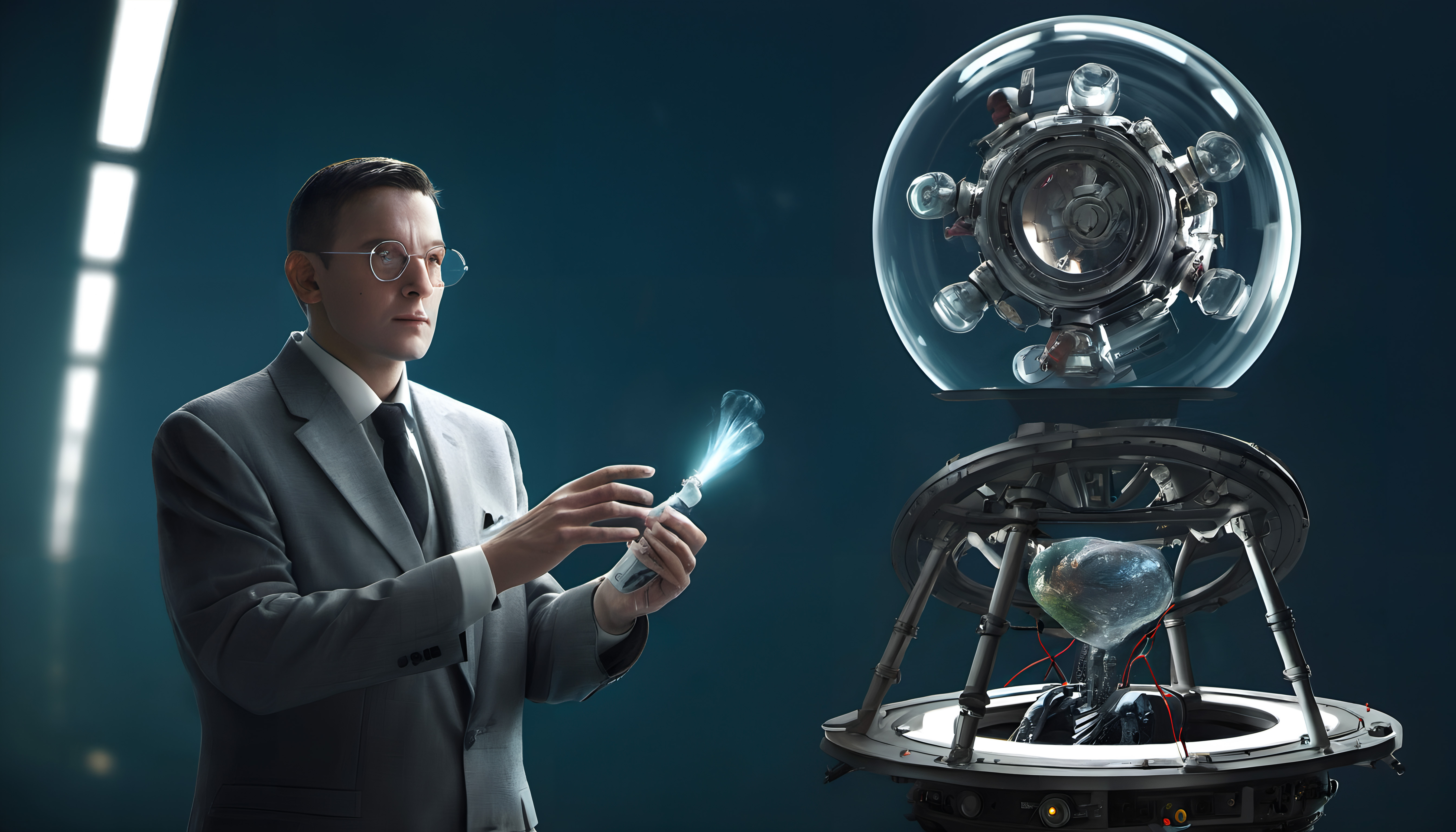 Futuristic Scientist and Device Scene