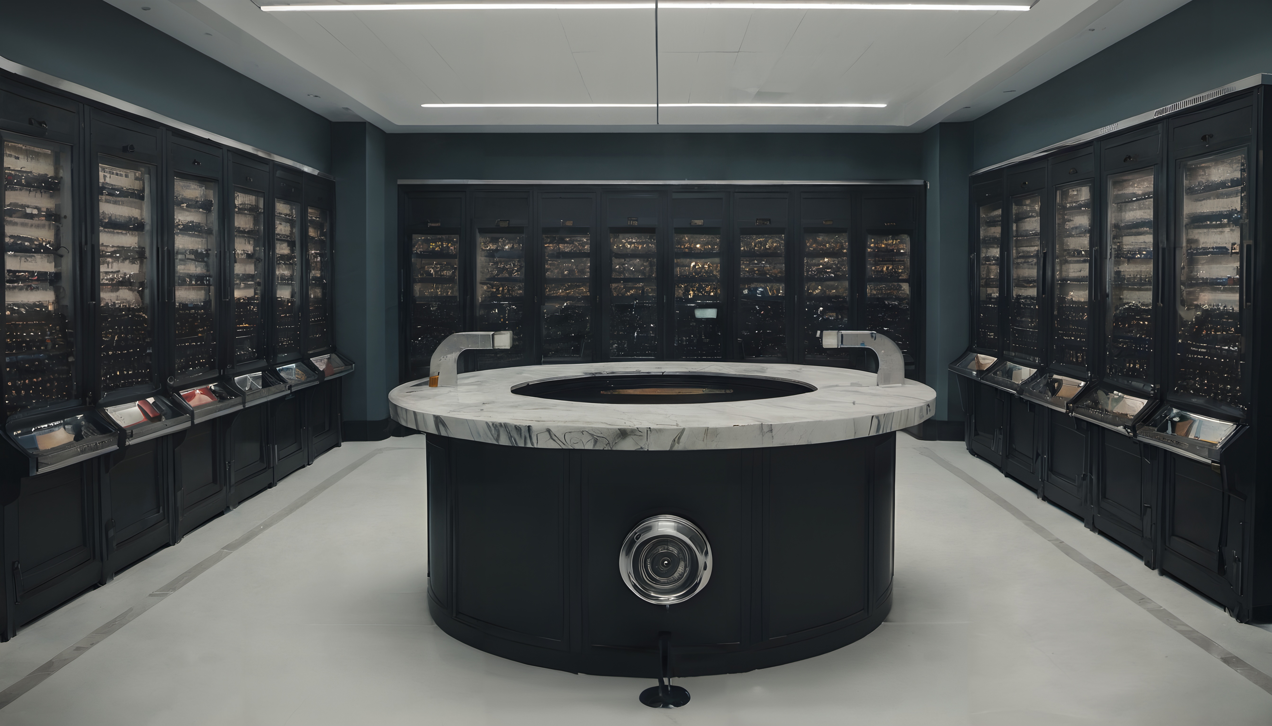Futuristic Showroom with Marble Table