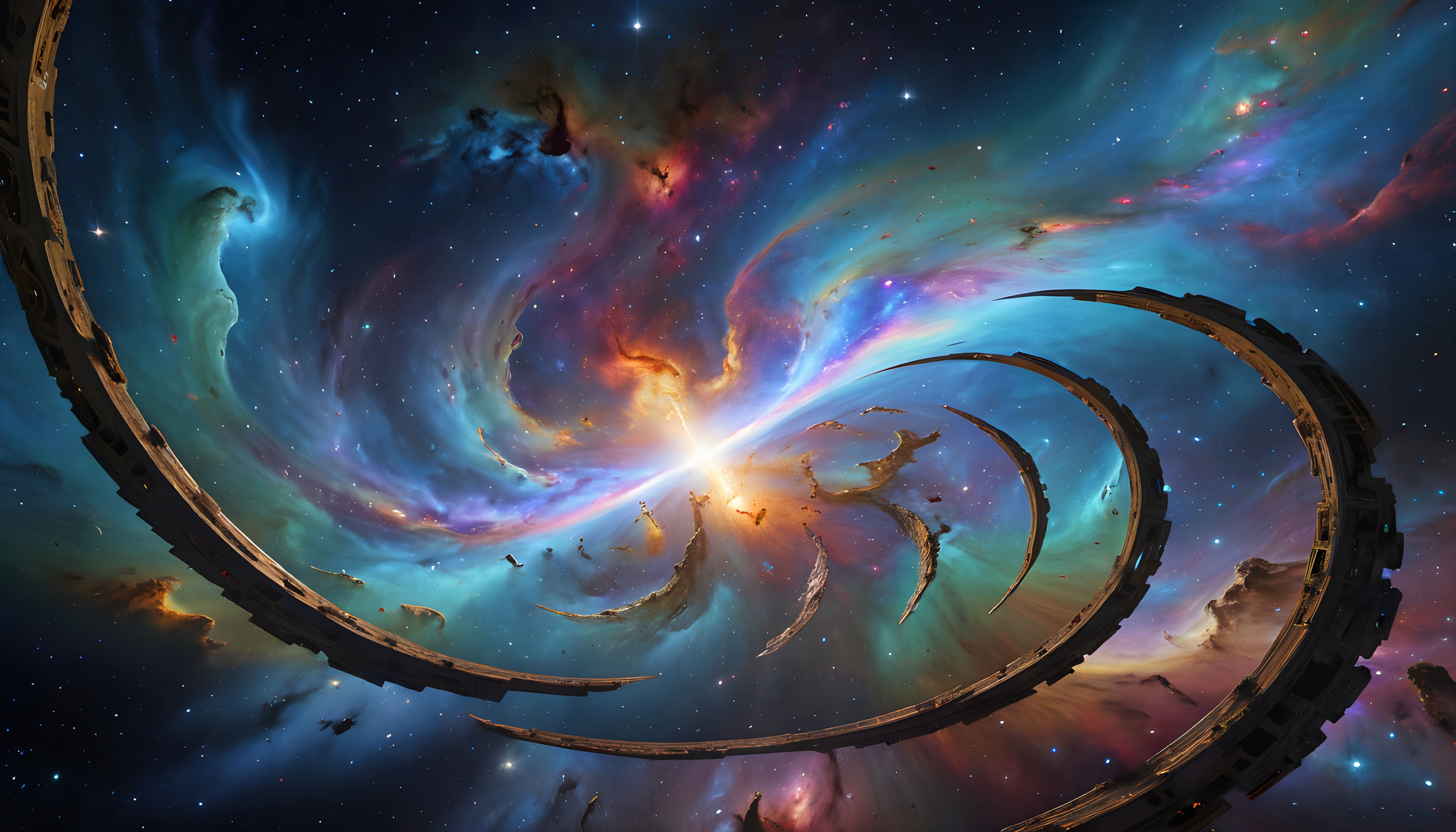 A spiral galaxy in the middle of cosmic space