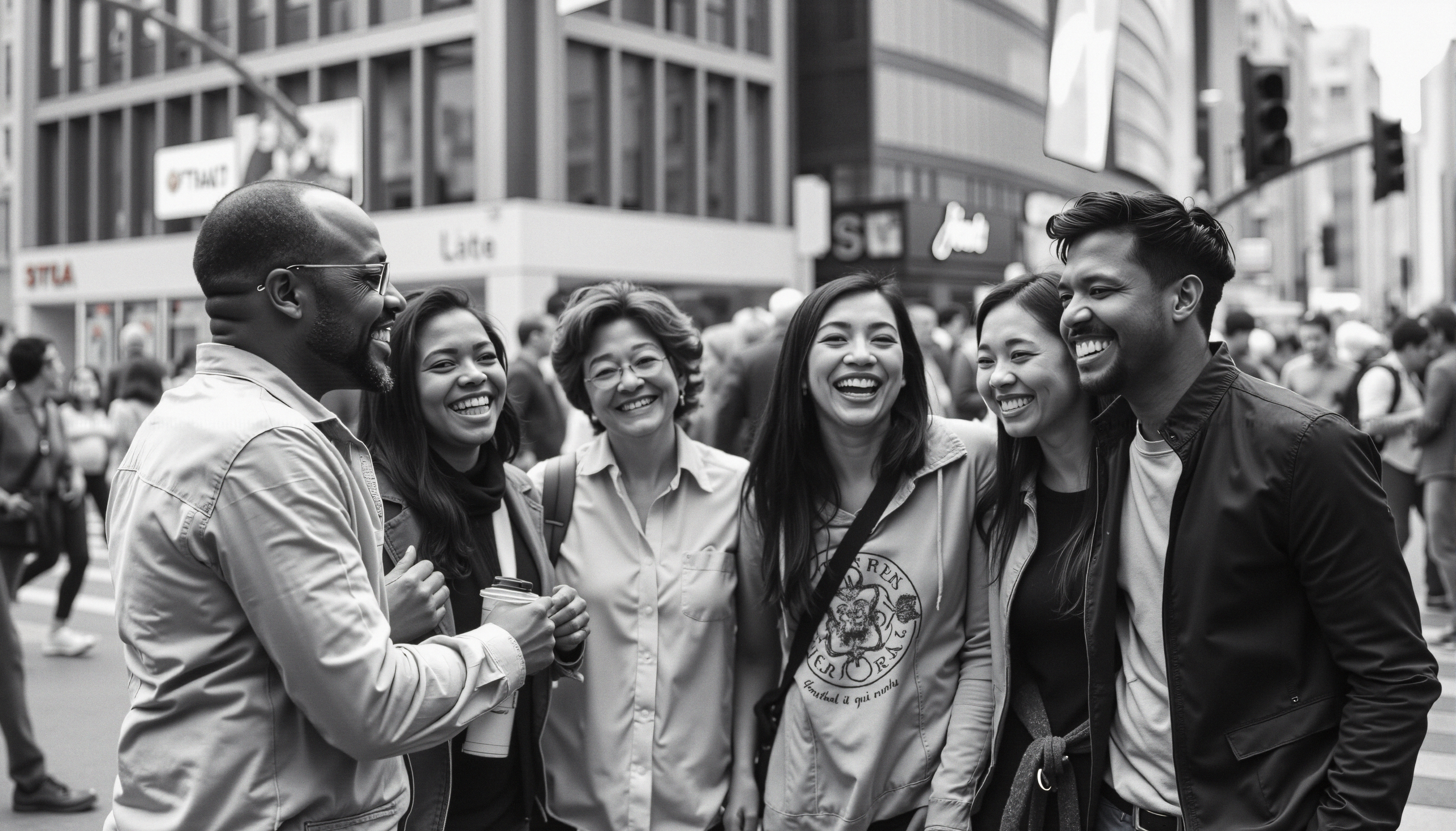 Friends Laughing on City Street