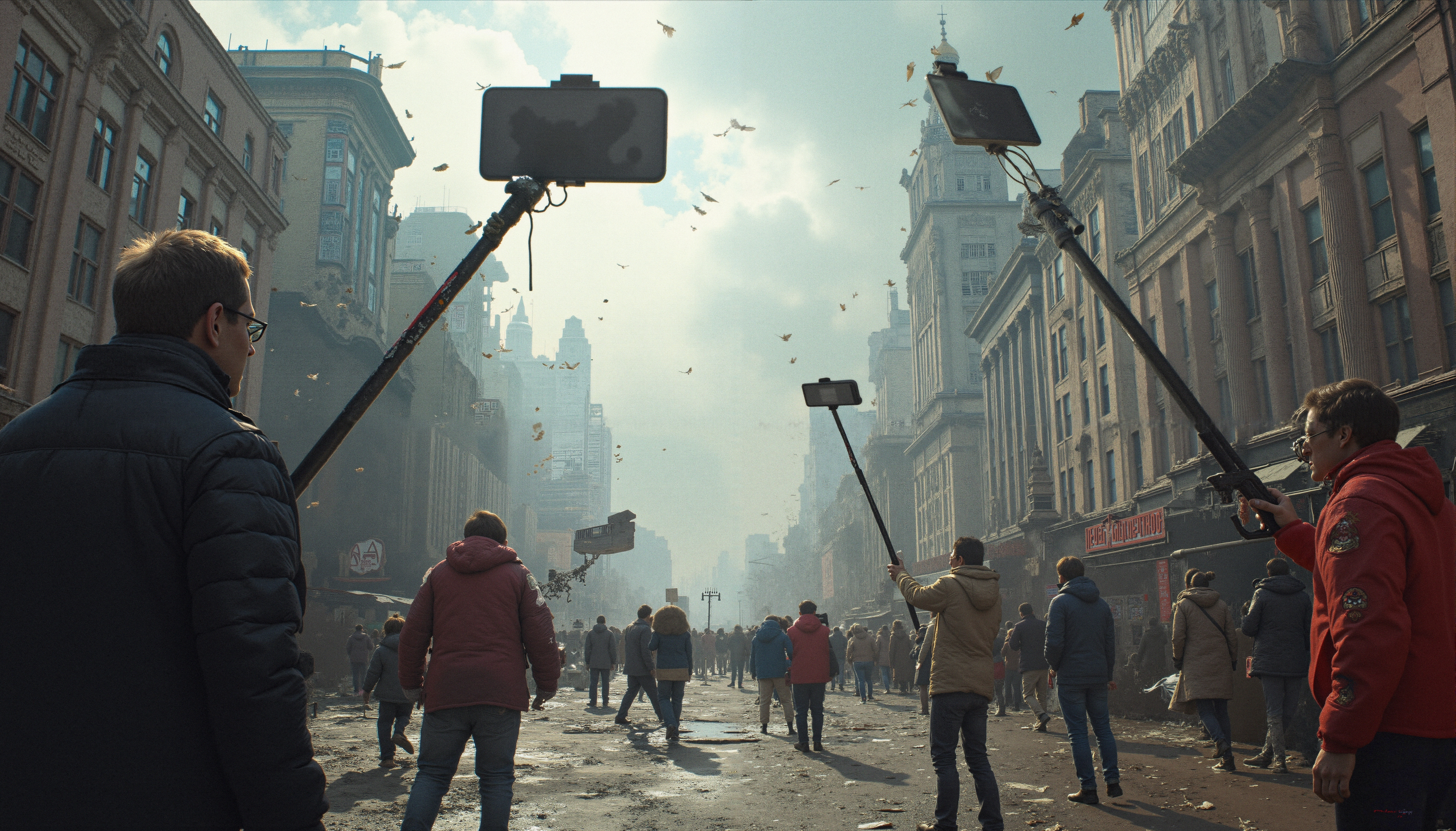 Modern City Street Selfie Sticks