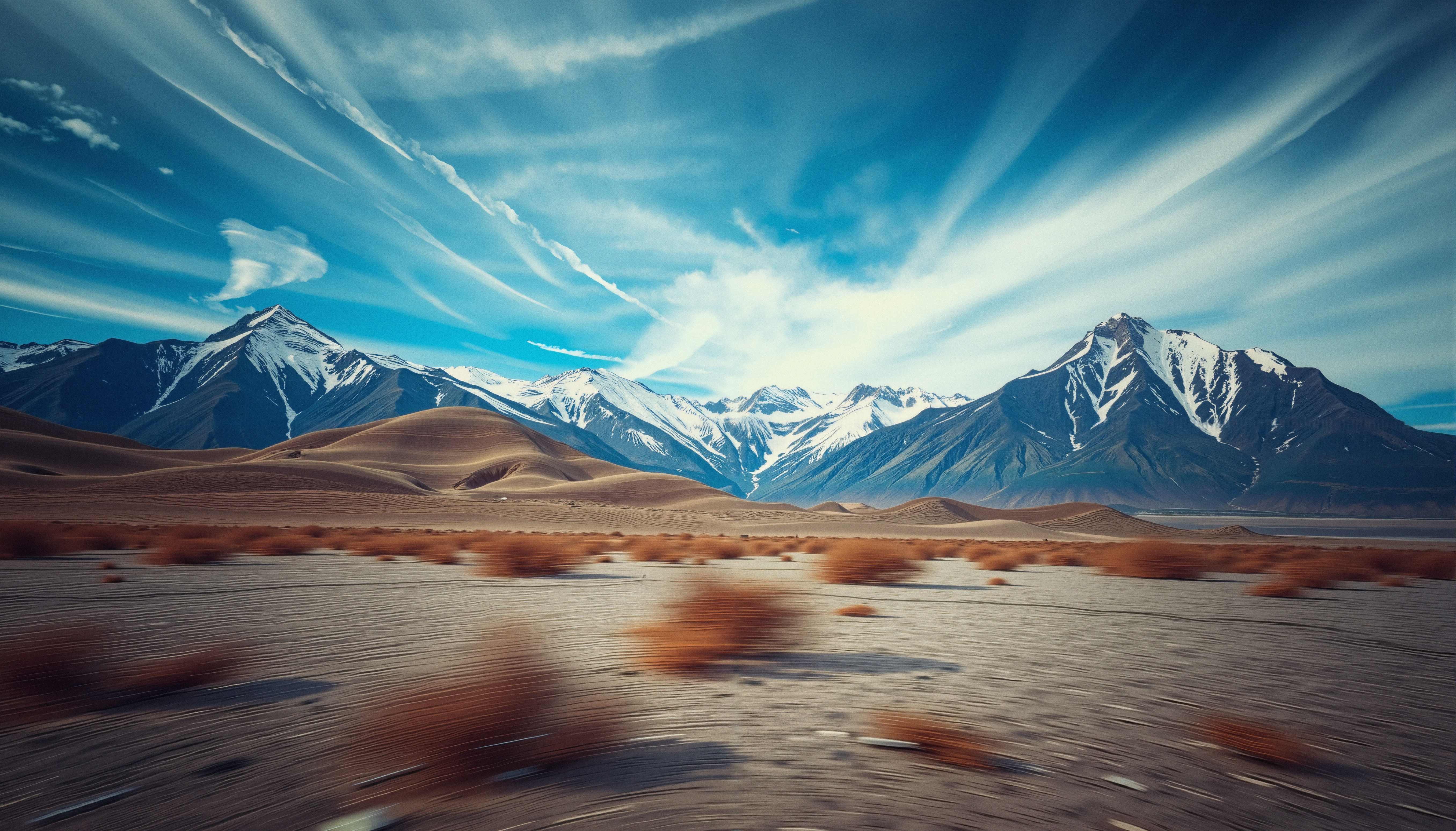 Majestic Mountains and Desert Contrast