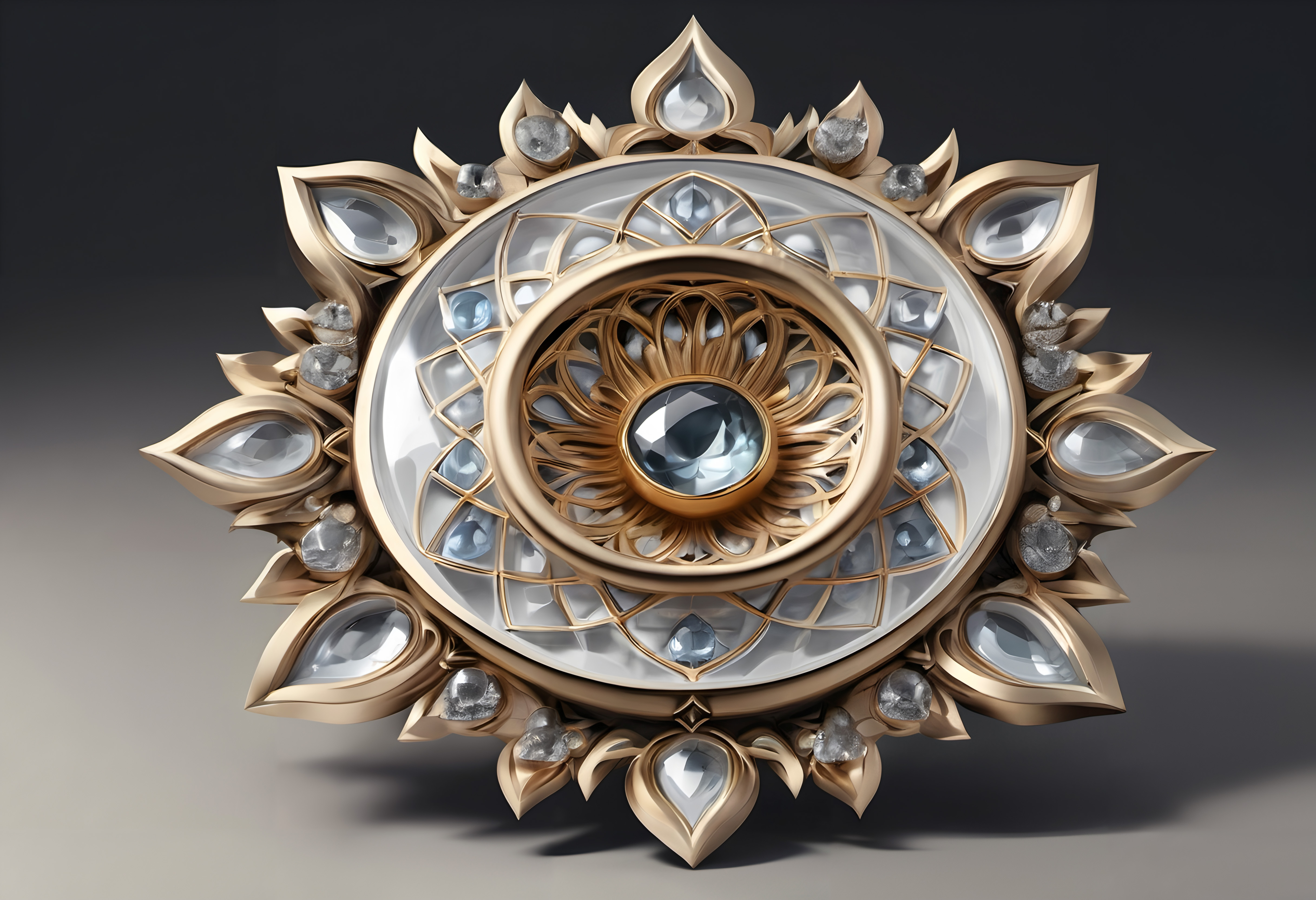 Intricate Gold and Gemstone Filigree Brooch