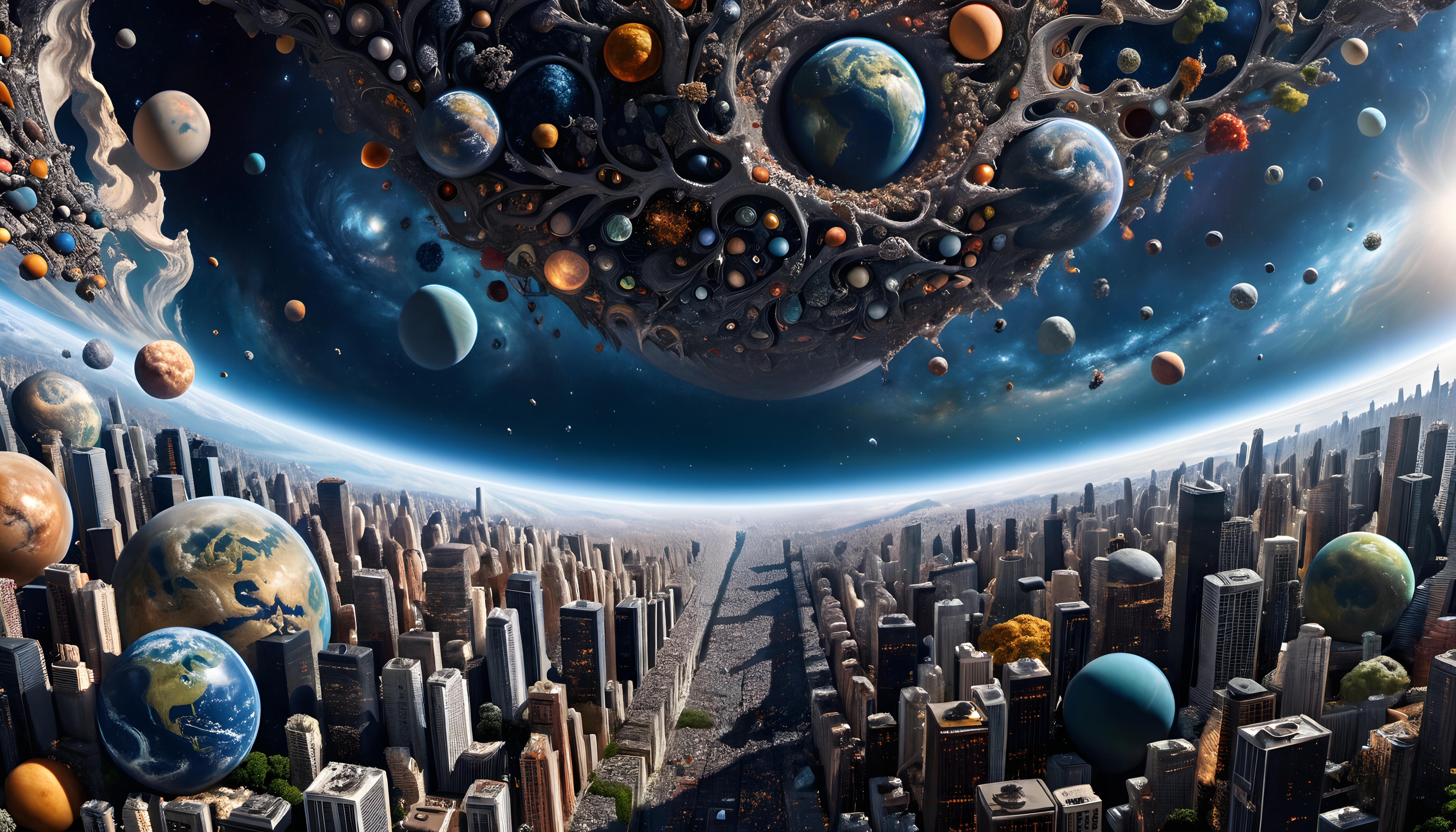 Multidimensional Overlook Cosmic City Symbiosis