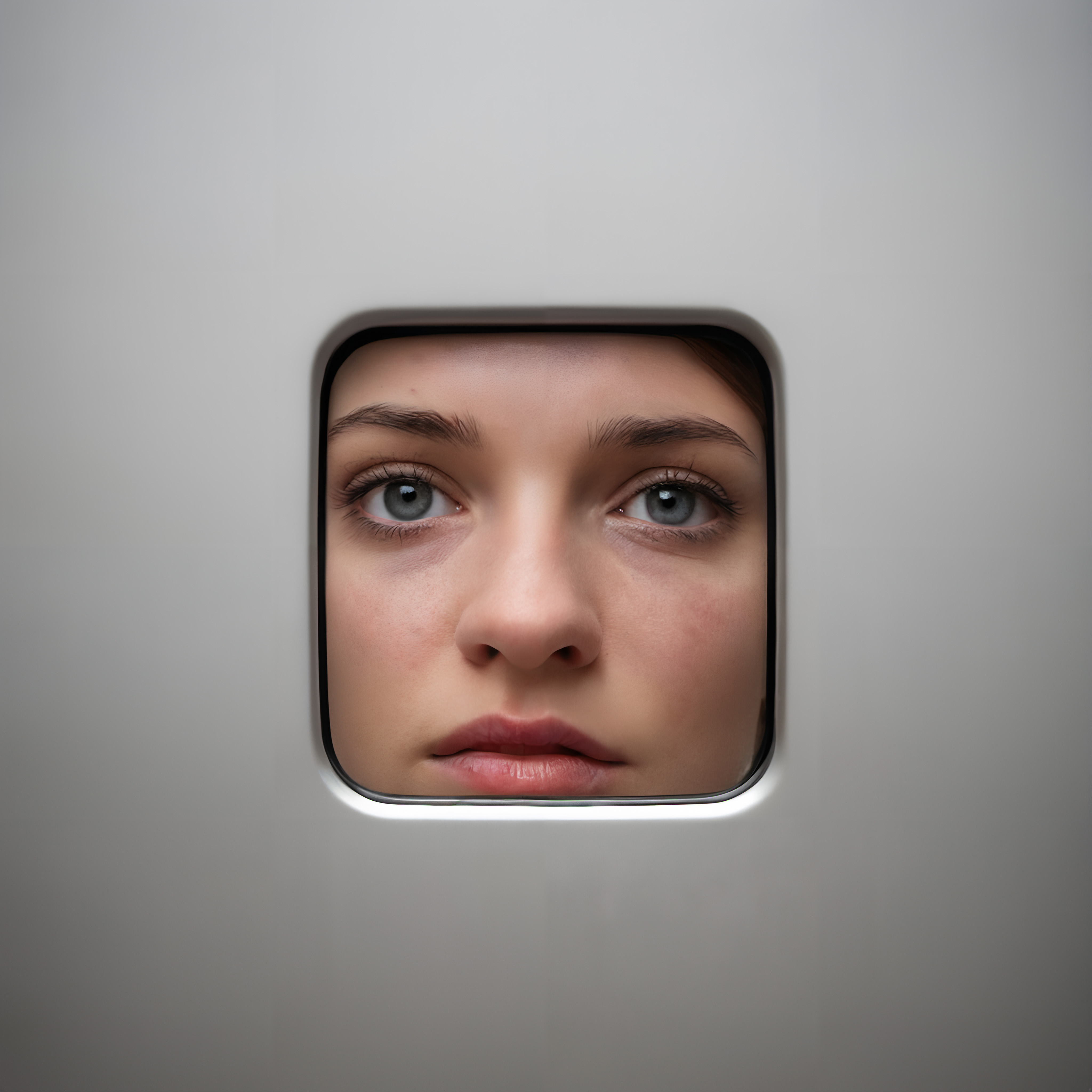 Contemplative Gaze Through the Square Window of Serenity