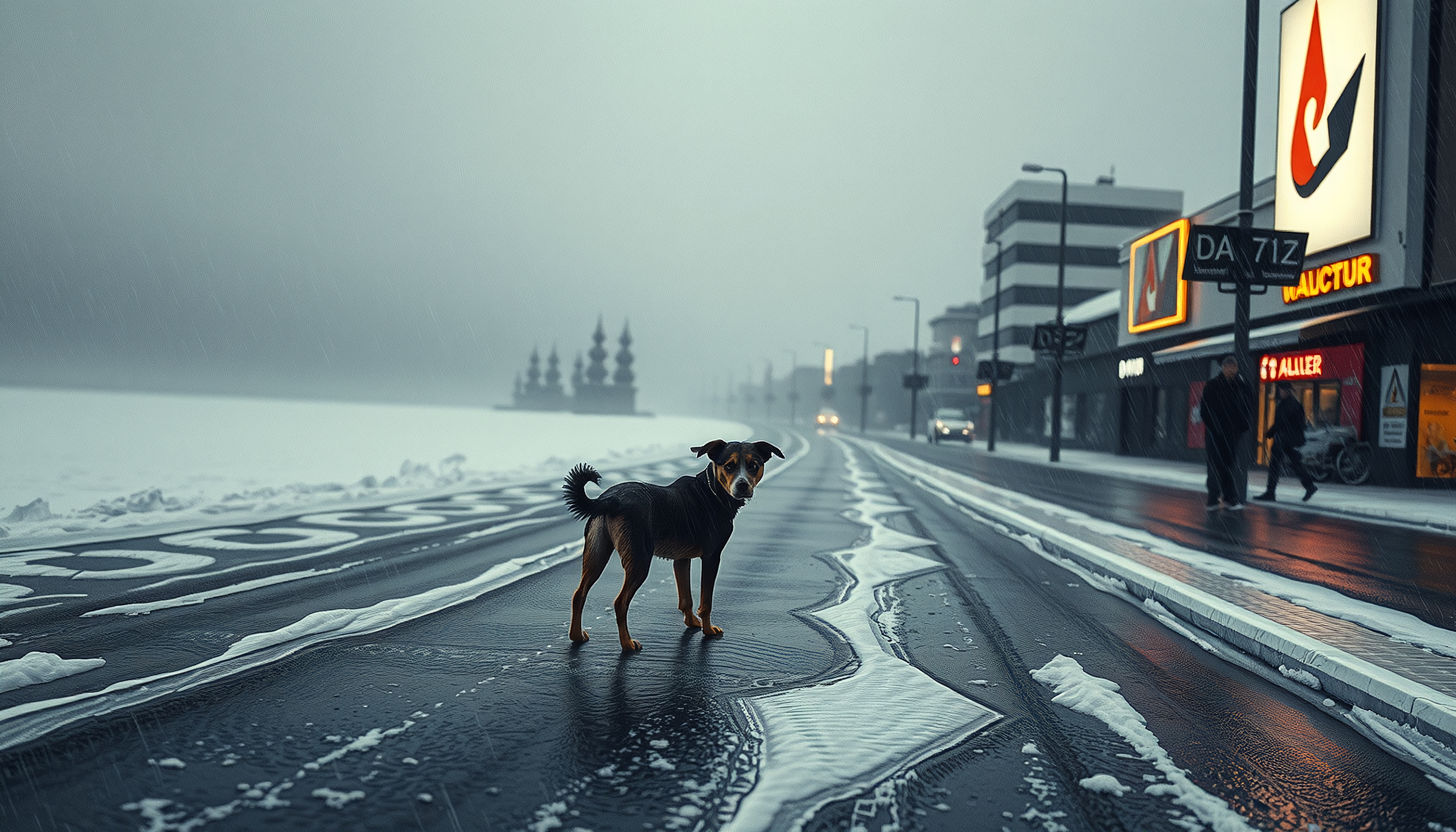 Snowy Street Dog Winter Stroll