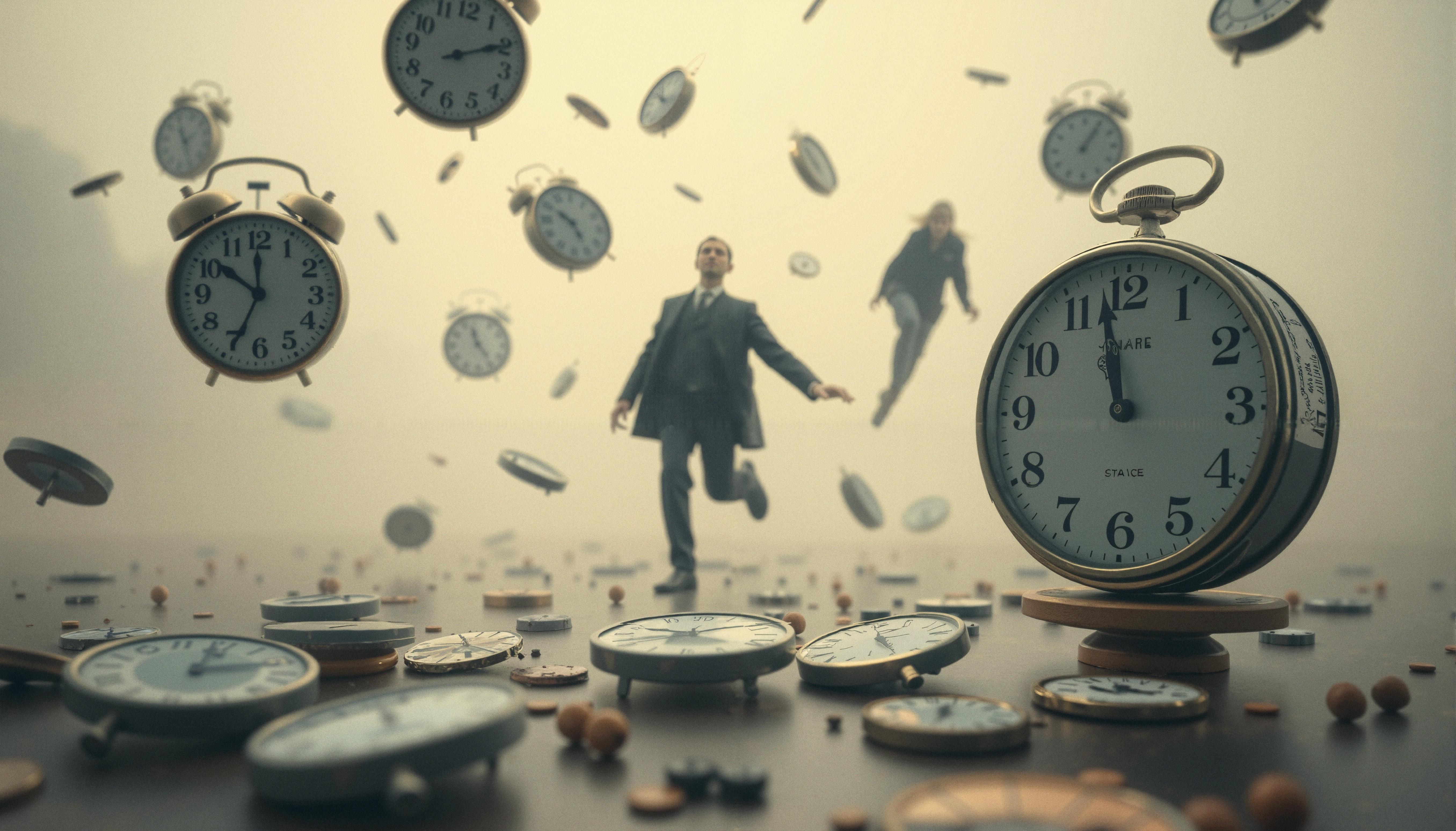 Surreal Dreamscape with Floating Clocks
